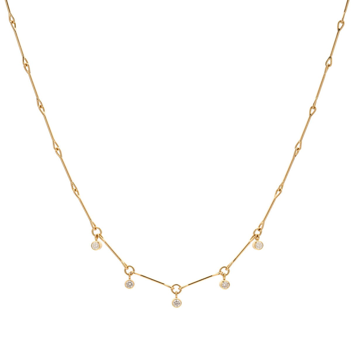 Tura Sugden 18k Yellow Gold Lantern Necklace w/ Five Diamonds - .42ctw