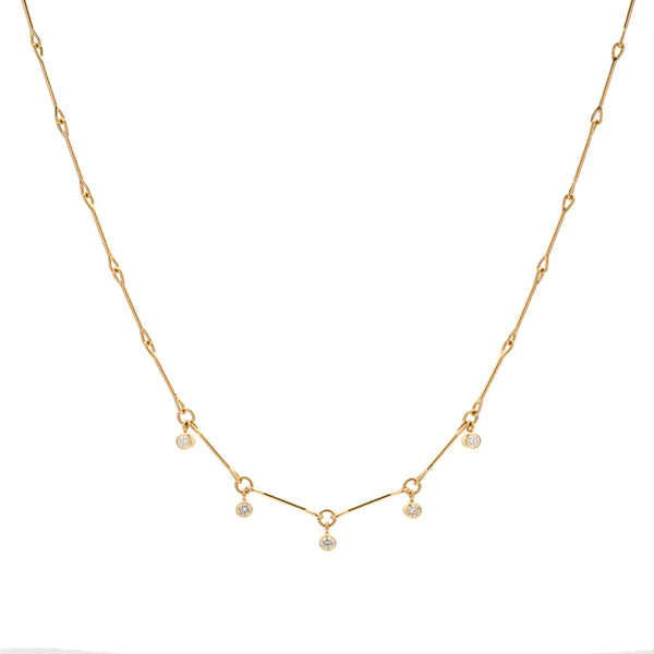 Tura Sugden 18k Yellow Gold Lantern Necklace w/ Five Diamonds