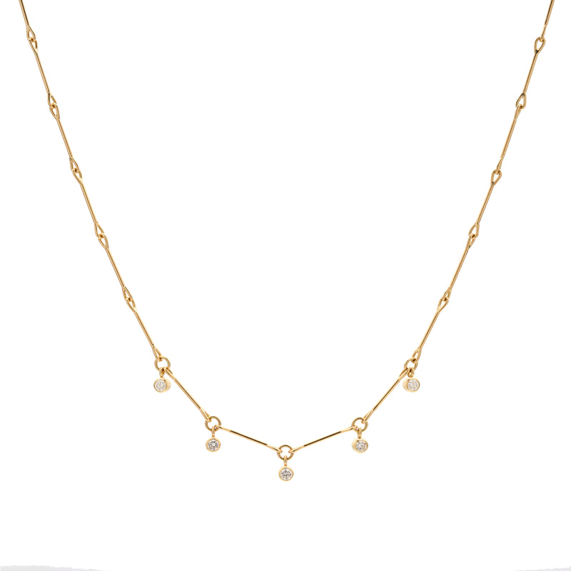 Tura Sugden 18k Yellow Gold Lantern Necklace w/ Five Diamonds