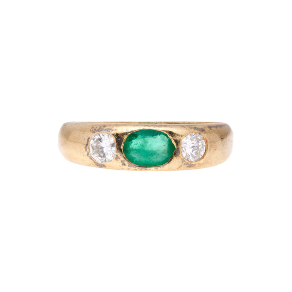 Vintage 1930's 14k Hammer Set Emerald & European Cut Diamond Ring