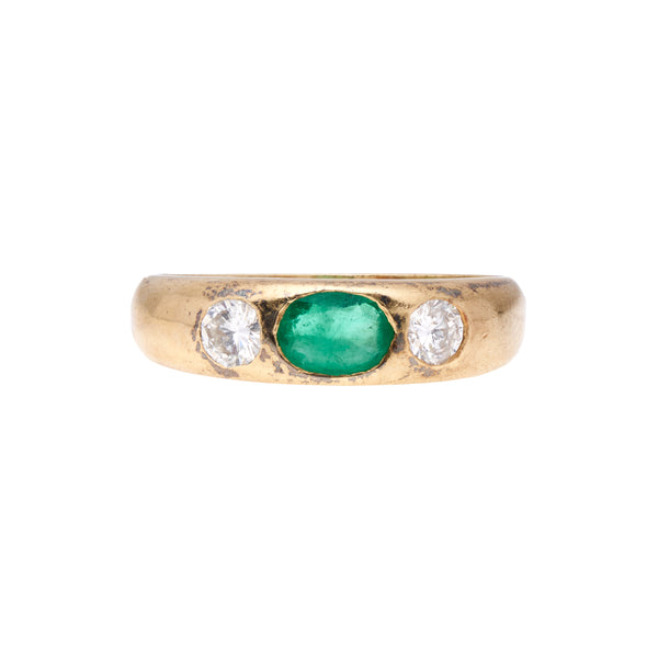 Vintage 1930's 14k Hammer Set Emerald & European Cut Diamond Ring