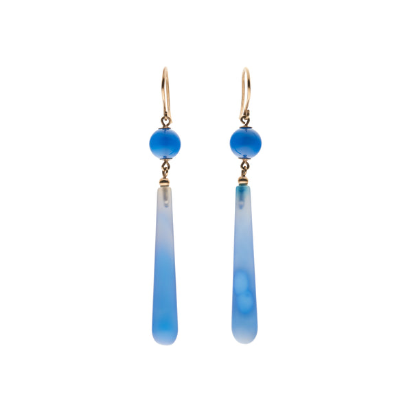 Antique Art Deco 14k Chalcedony Torpedo Earrings