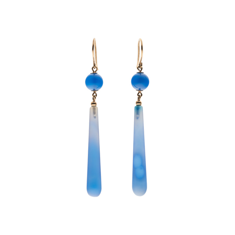 Antique Art Deco 14k Chalcedony Torpedo Earrings