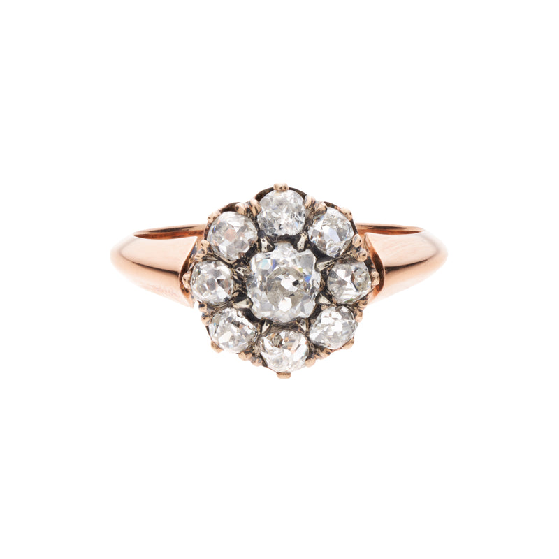 Antique Late Victorian 14k European Cut Diamond Cluster Ring