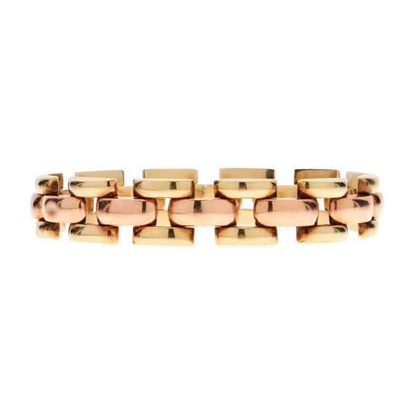Vintage Retro 14k Rose & Green Gold Link Bracelet -  8"