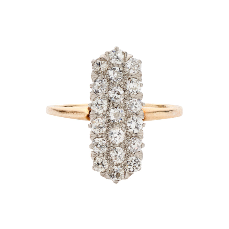 Antique Late Victorian Plat/14k Rectangular Multi Diamond Ring