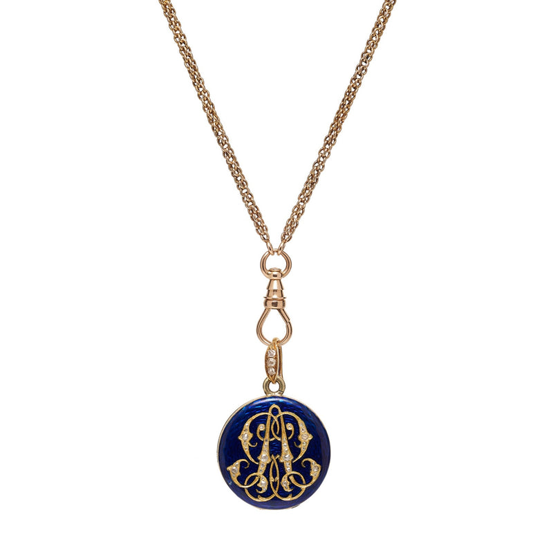 Antique Victorian 18k Enamel & Diamond Locket Pendant