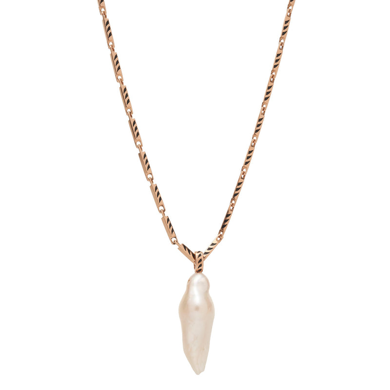 Dezso 18k Grande Pearl Pendant w/ Shark Fin Enameling