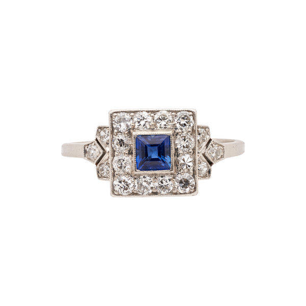 Antique Art Deco Platinum Sapphire Diamond Ring