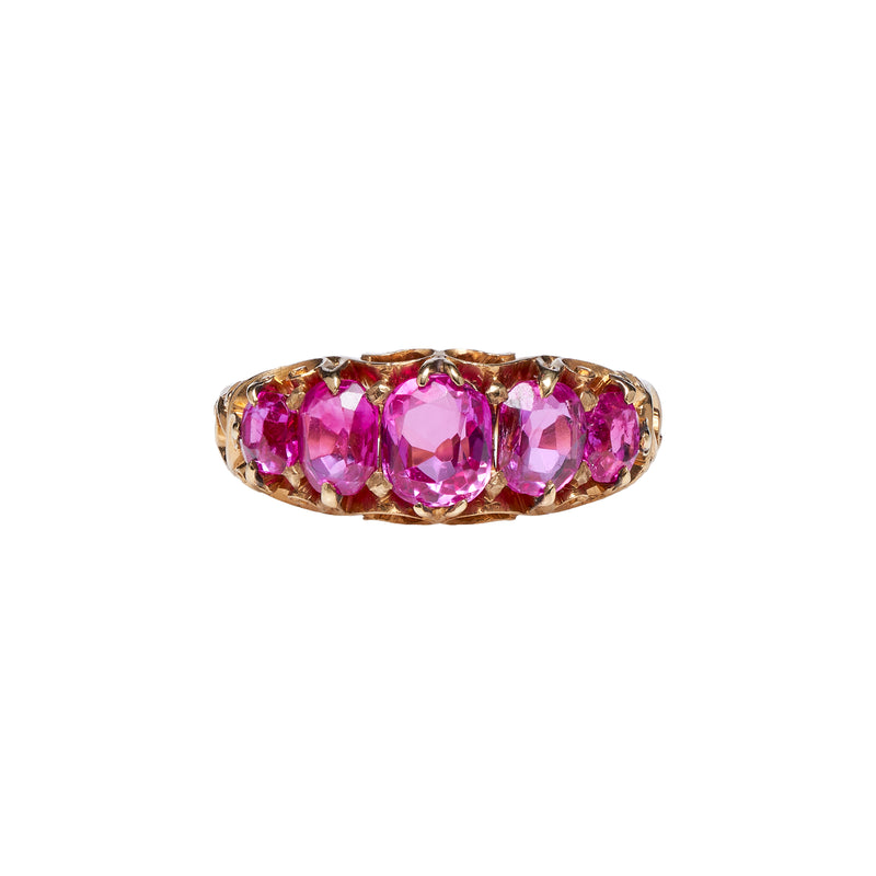 Antique Victorian 18k Pink Sapphire Five Stone Ring