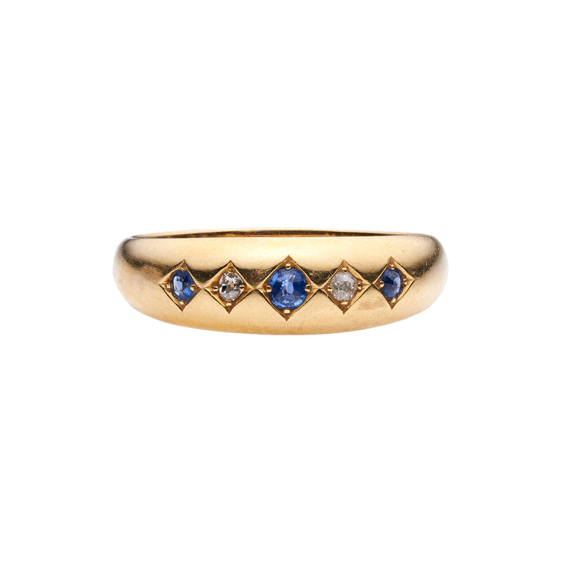 Antique Victorian 18k Sapphire & Diamond Inset Five Stone Ring
