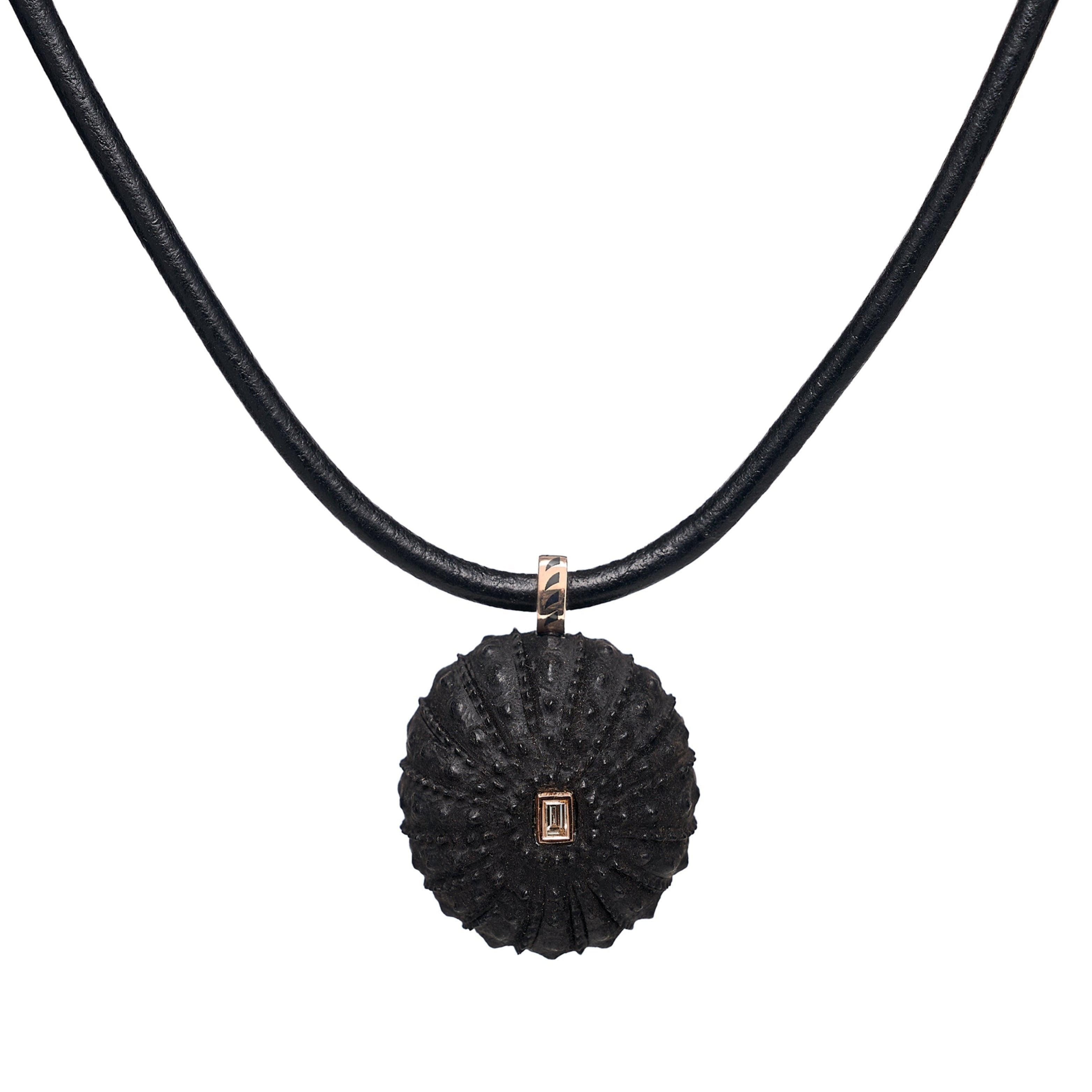Dezso 18k Classic Carved Ebony Sea Urchin w/ Baguette Beryl Pendant