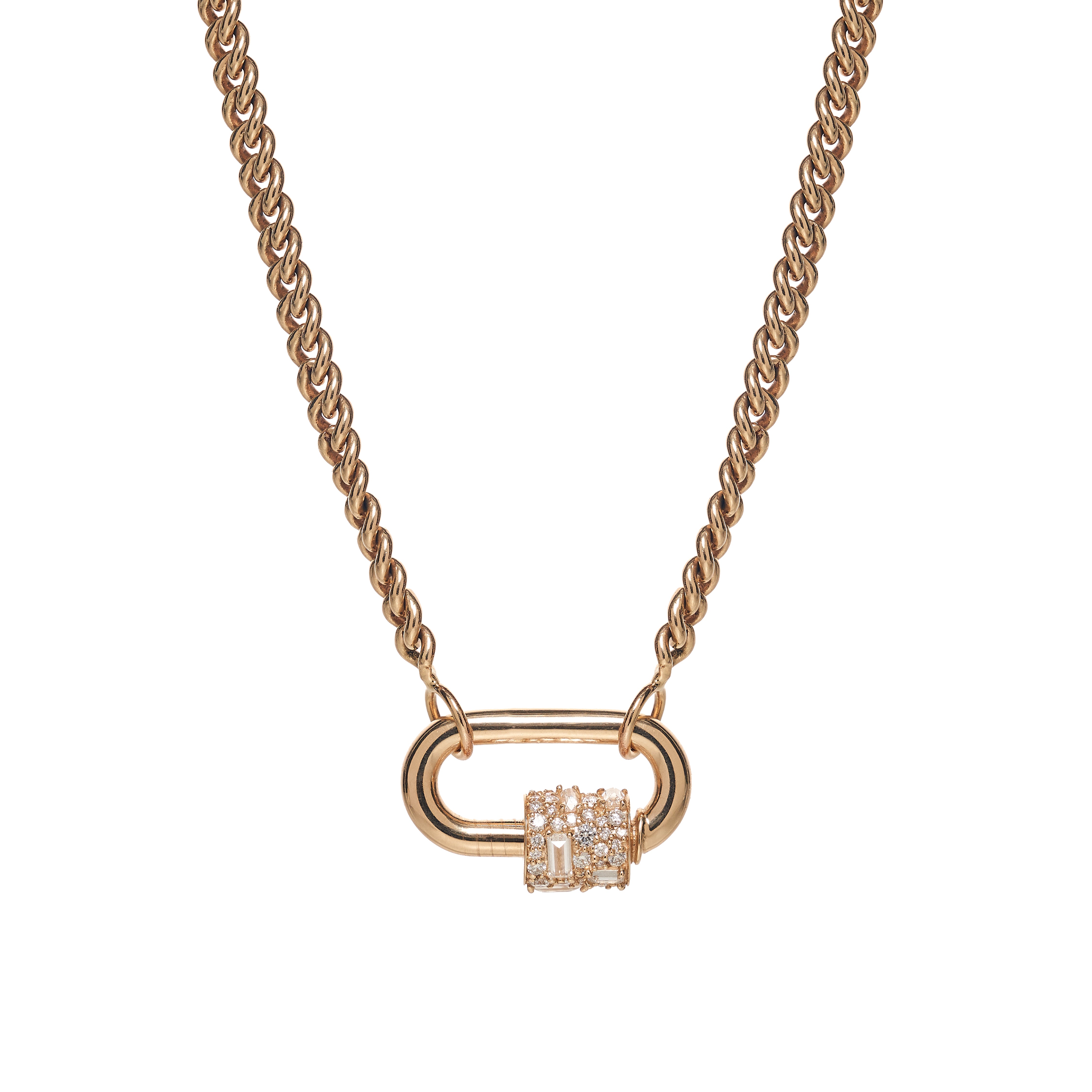 Marla Aaron 14k Stoned Chubby Medium Lock w/ Pave and Baguette Diamonds
