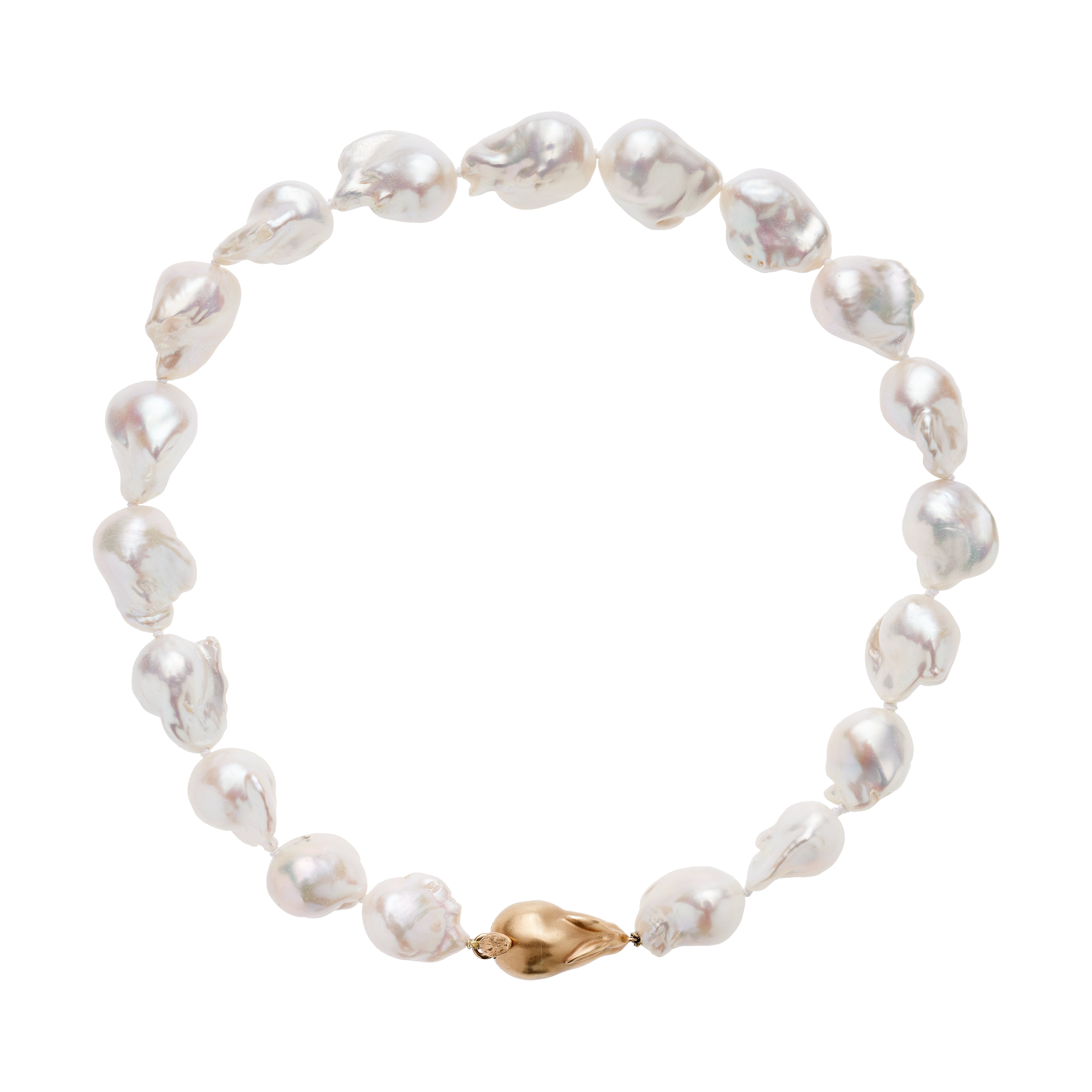 Gabriella Kiss White Baroque Pearl Necklace with 10k Bunny Clasp