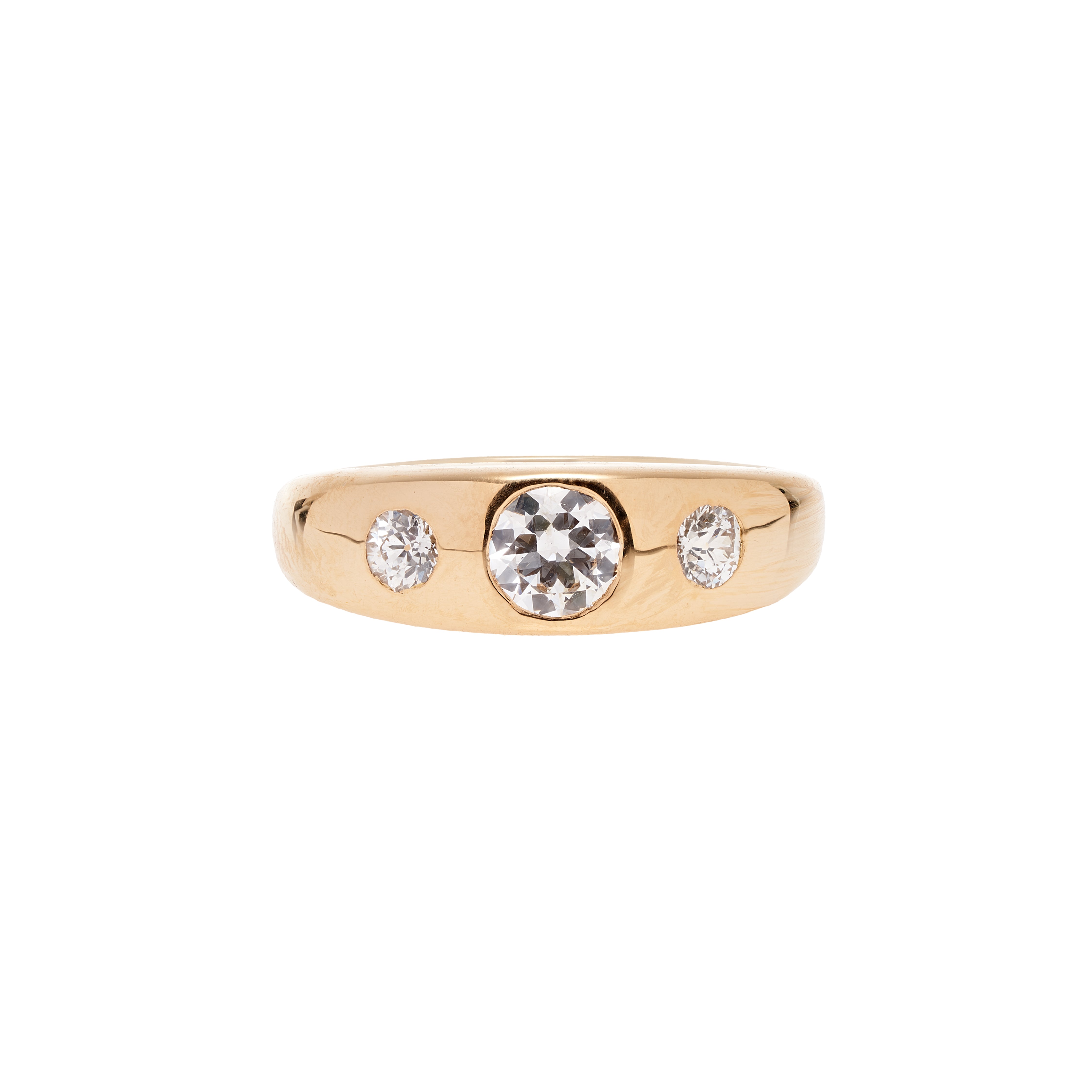 Antique Victorian 18k Flush Set Three Diamond Ring