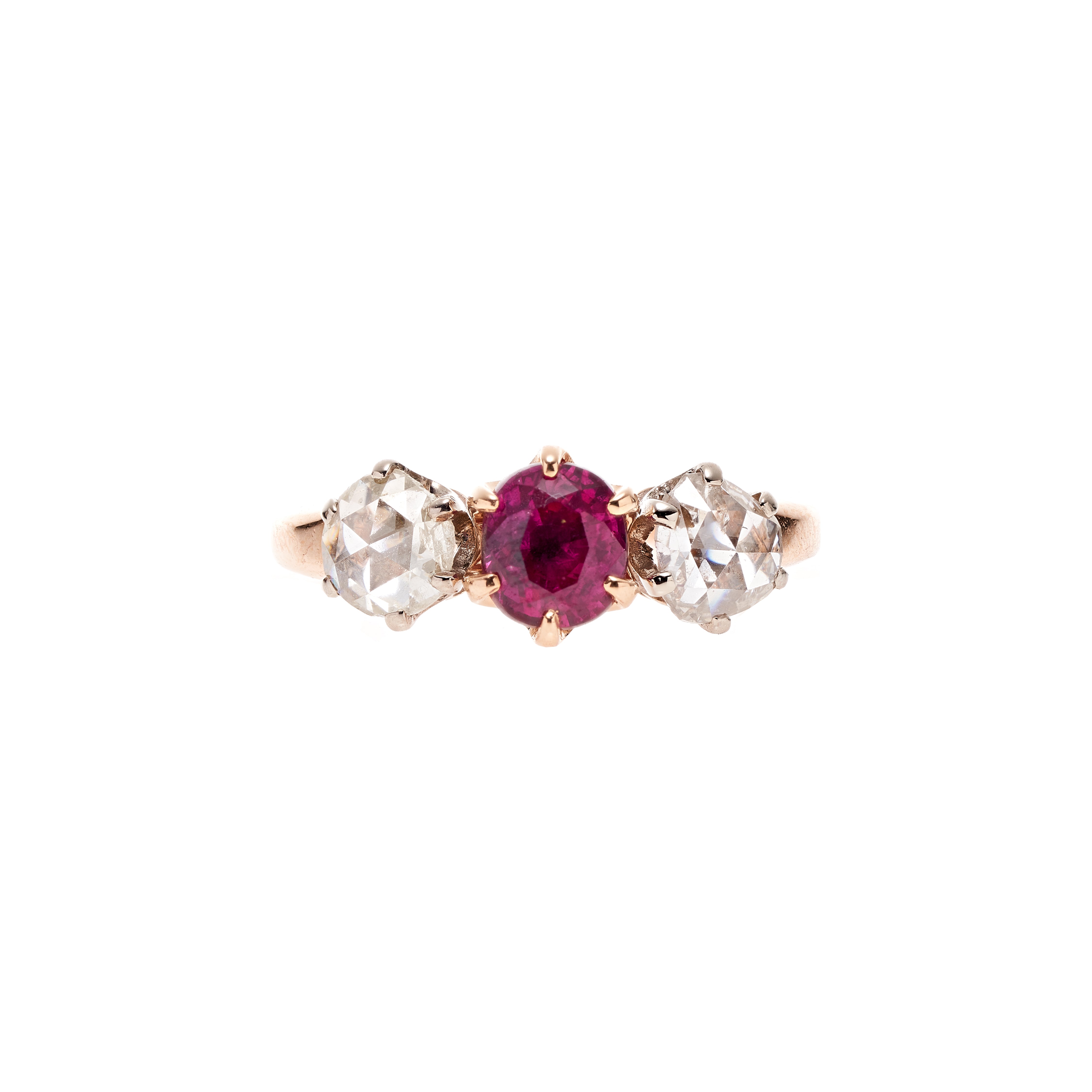 Antique Victorian 14k Ruby & Rose-Cut Diamond Ring