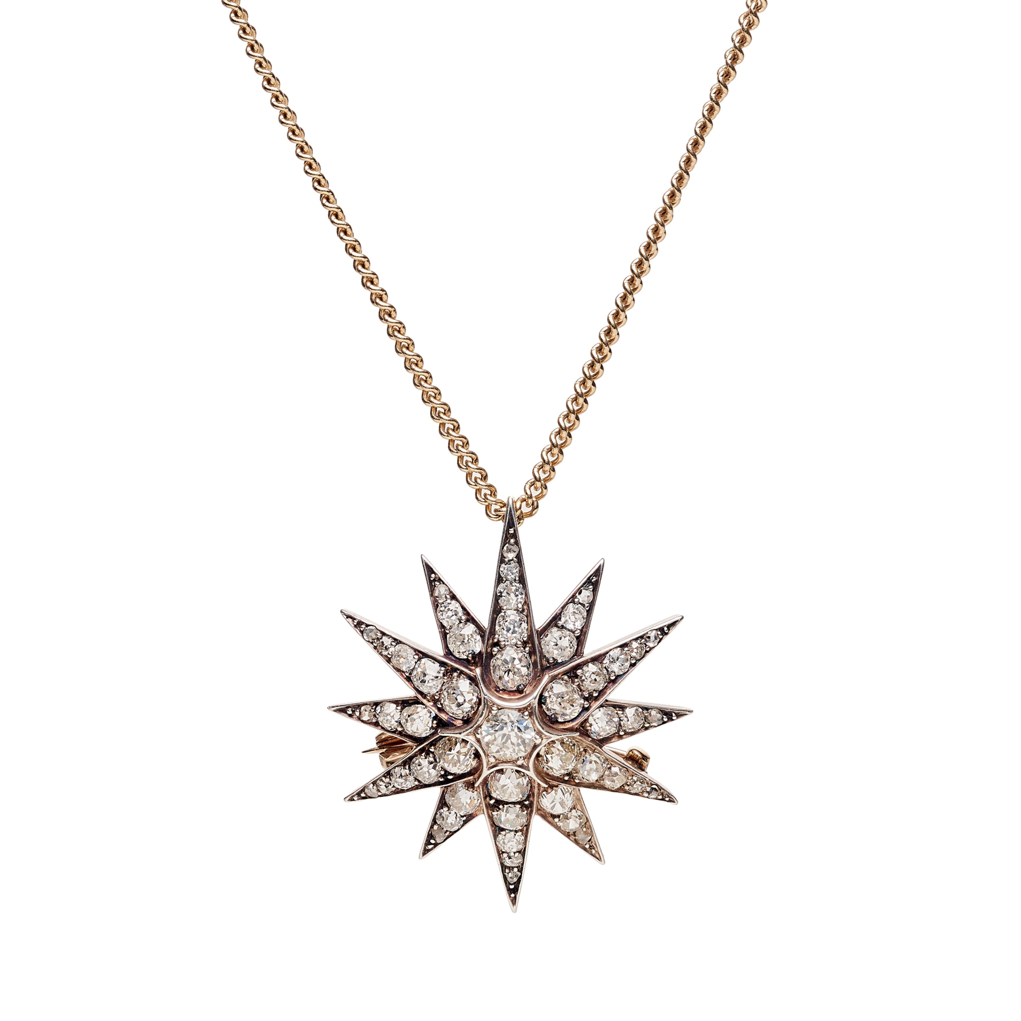 Antique Victorian 14k/Silver Diamond Star Pin/Pendant