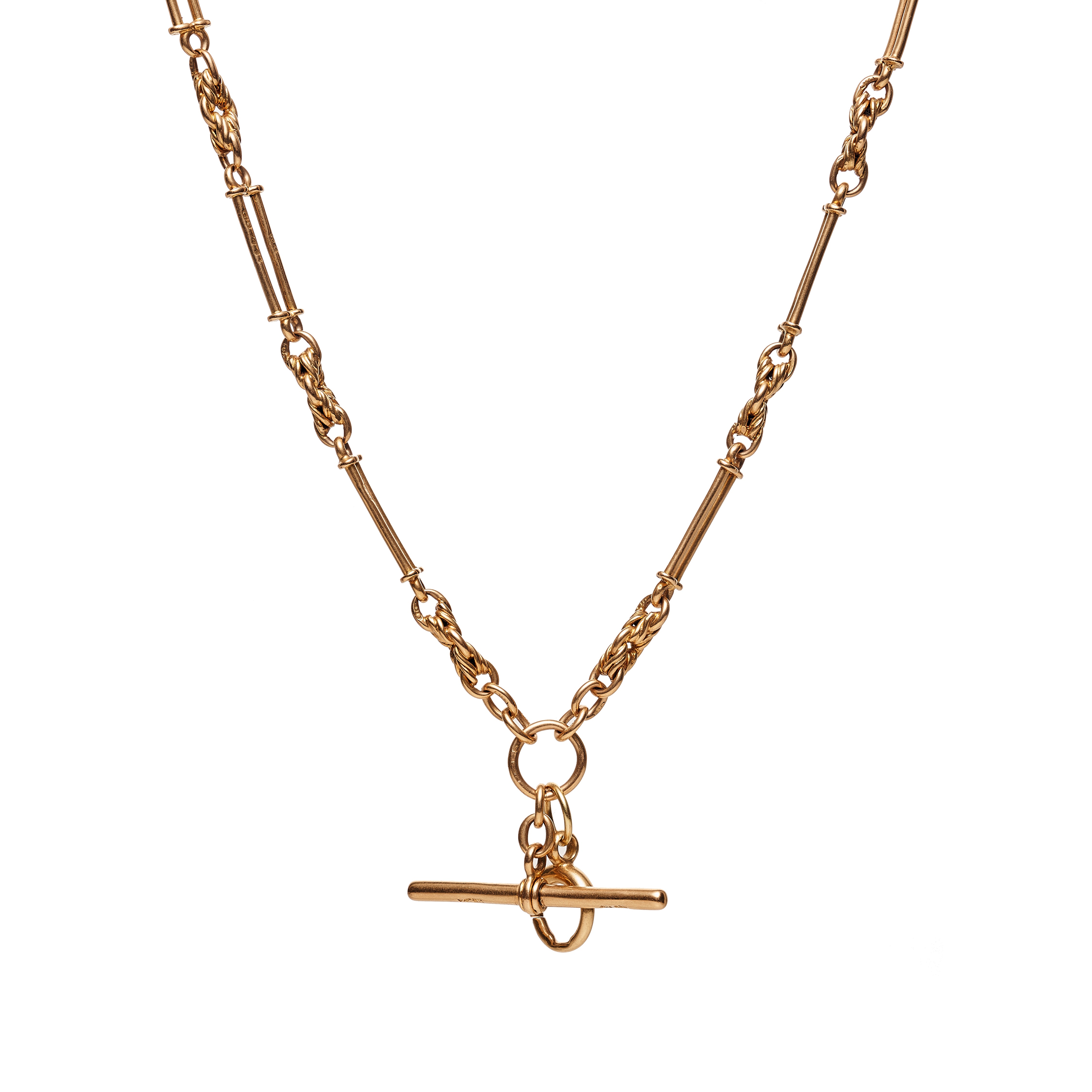 Antique Victorian 18k Parallel Line & Love Knot Link Albert Chain- 18"