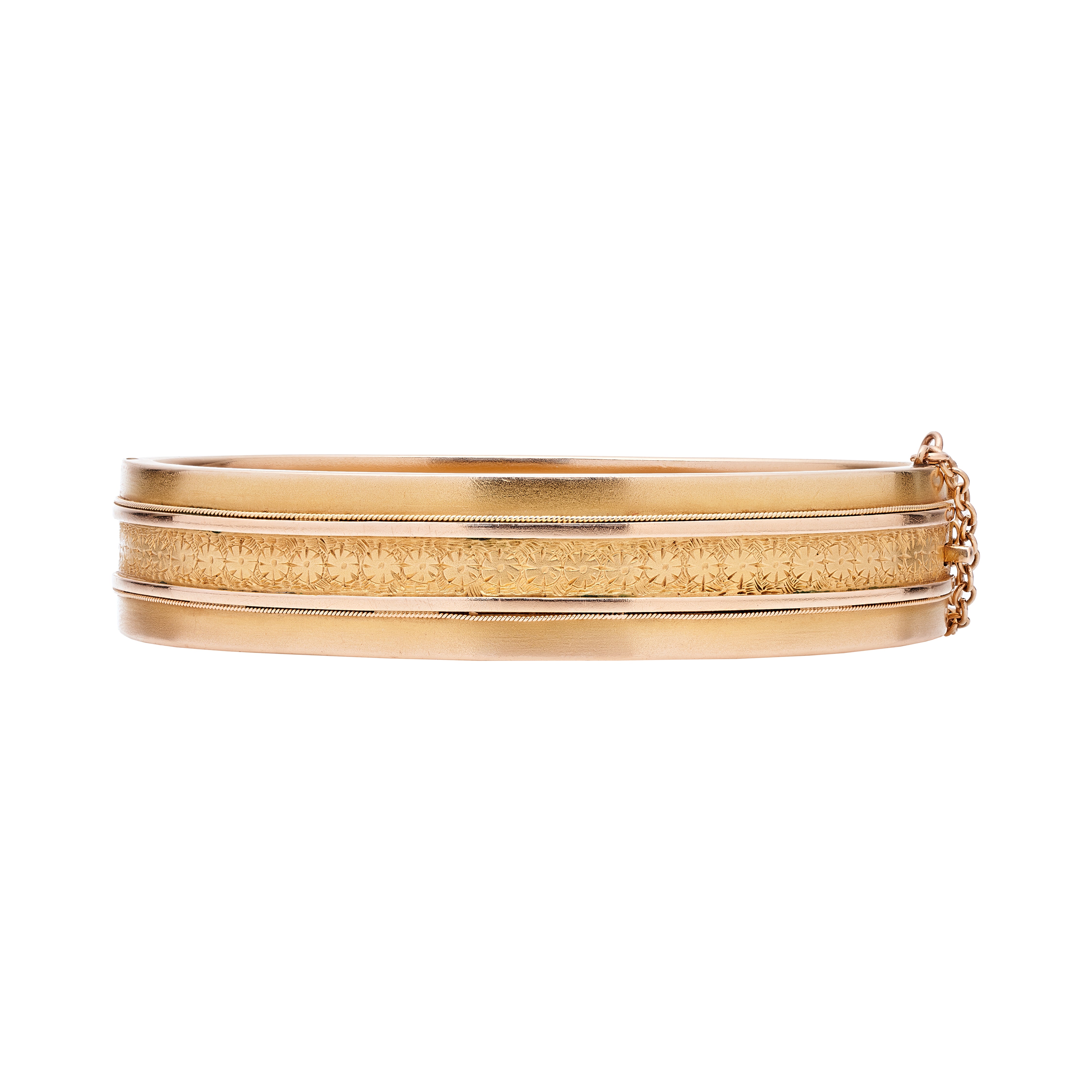 Antique Victorian 15k Banded Floral Repoussé Bangle Bracelet
