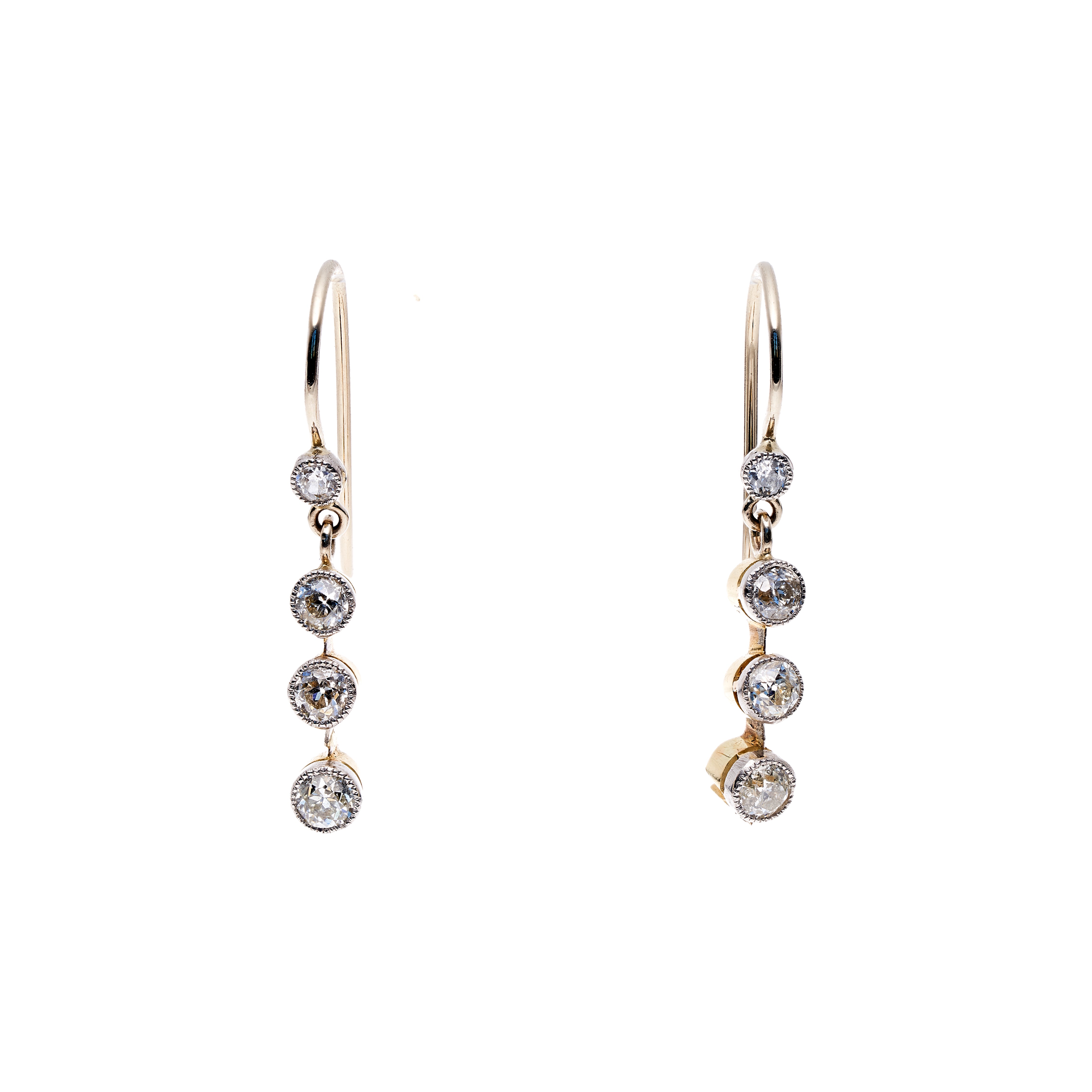 Antique Art Deco Platinum / 14k Euro-Cut Diamond Dangle Earrings