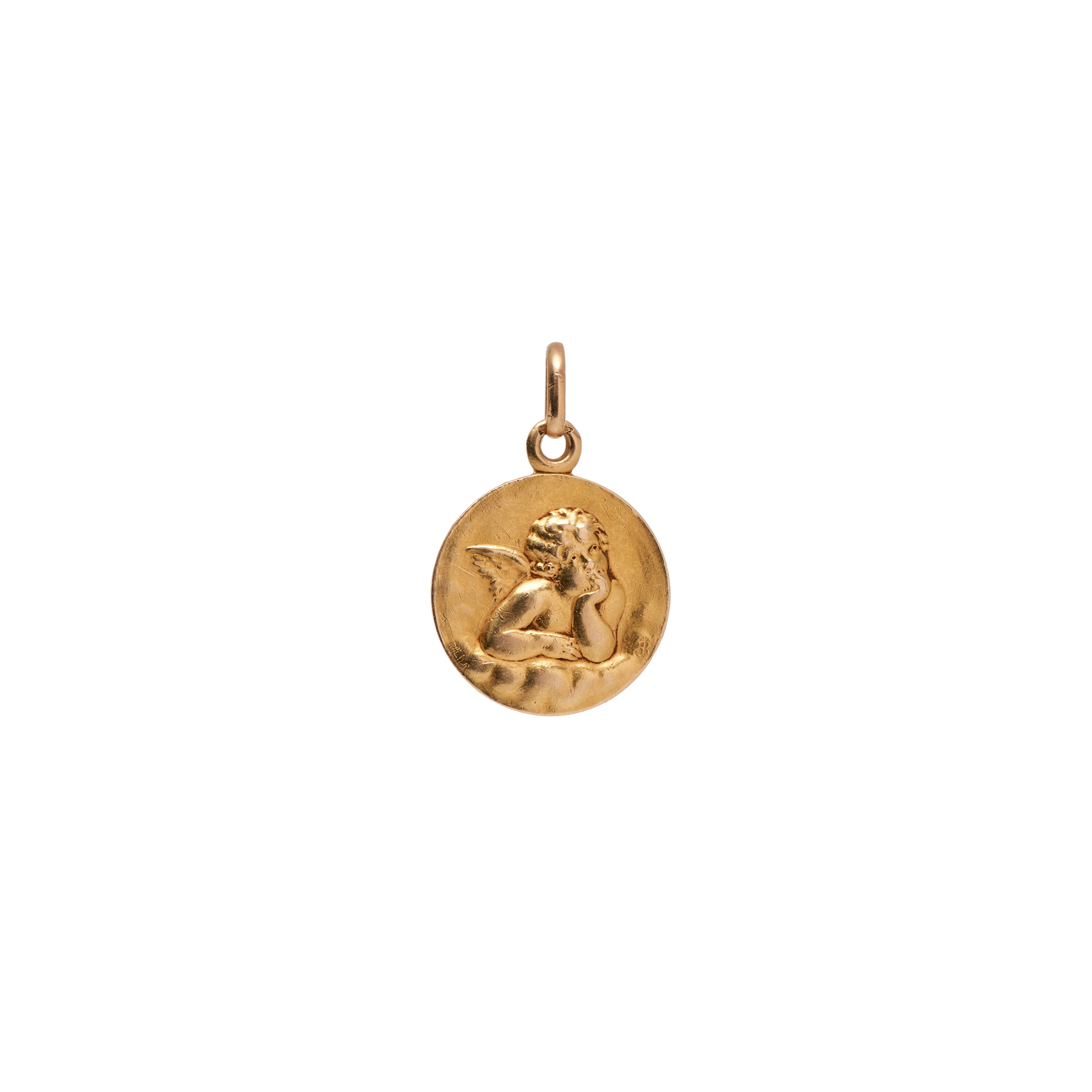 Vintage French 18k Small Round Cherub Pendant