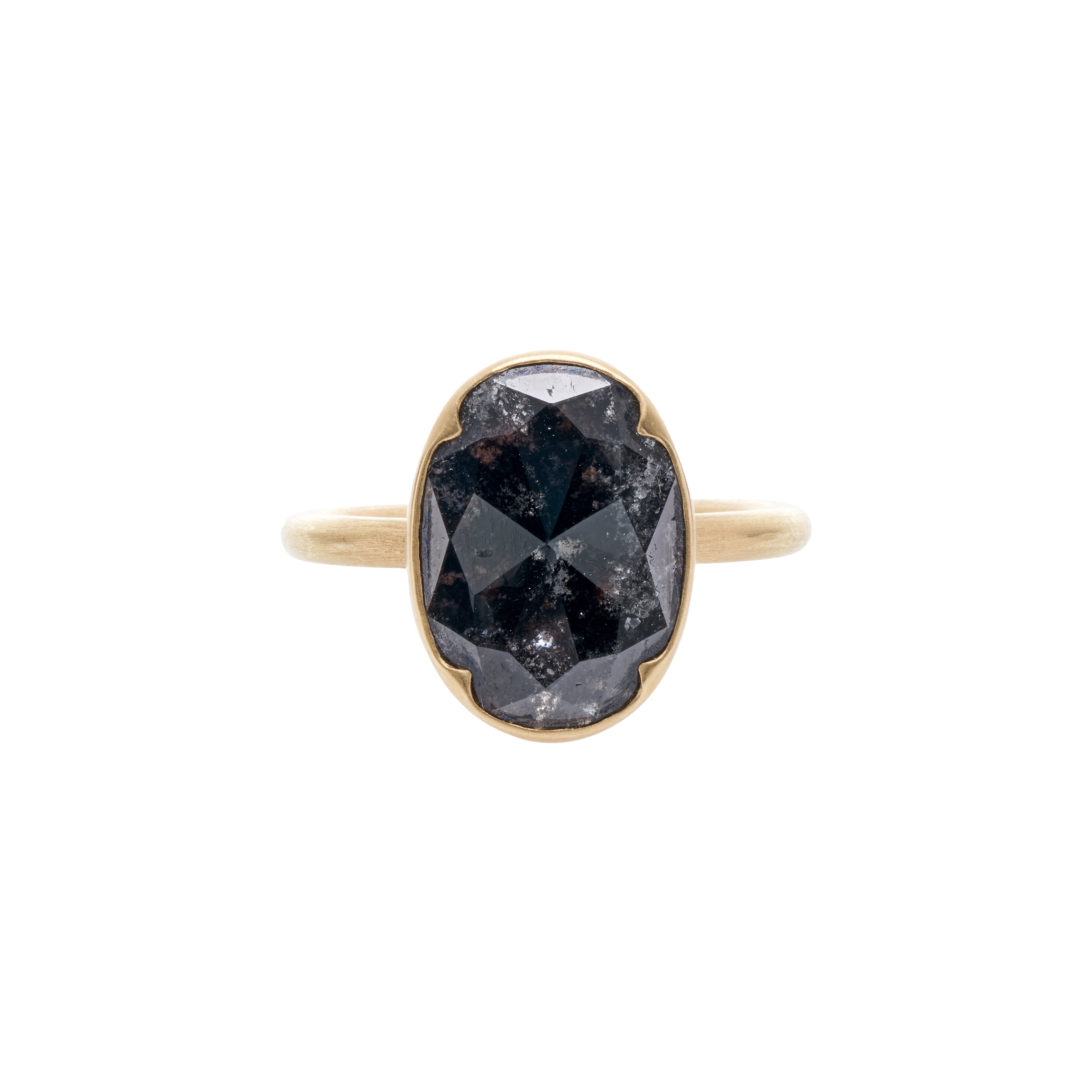 Gabriella Kiss 18k Oval Salt & Pepper Rose Cut Diamond Ring  - 3.44 ct