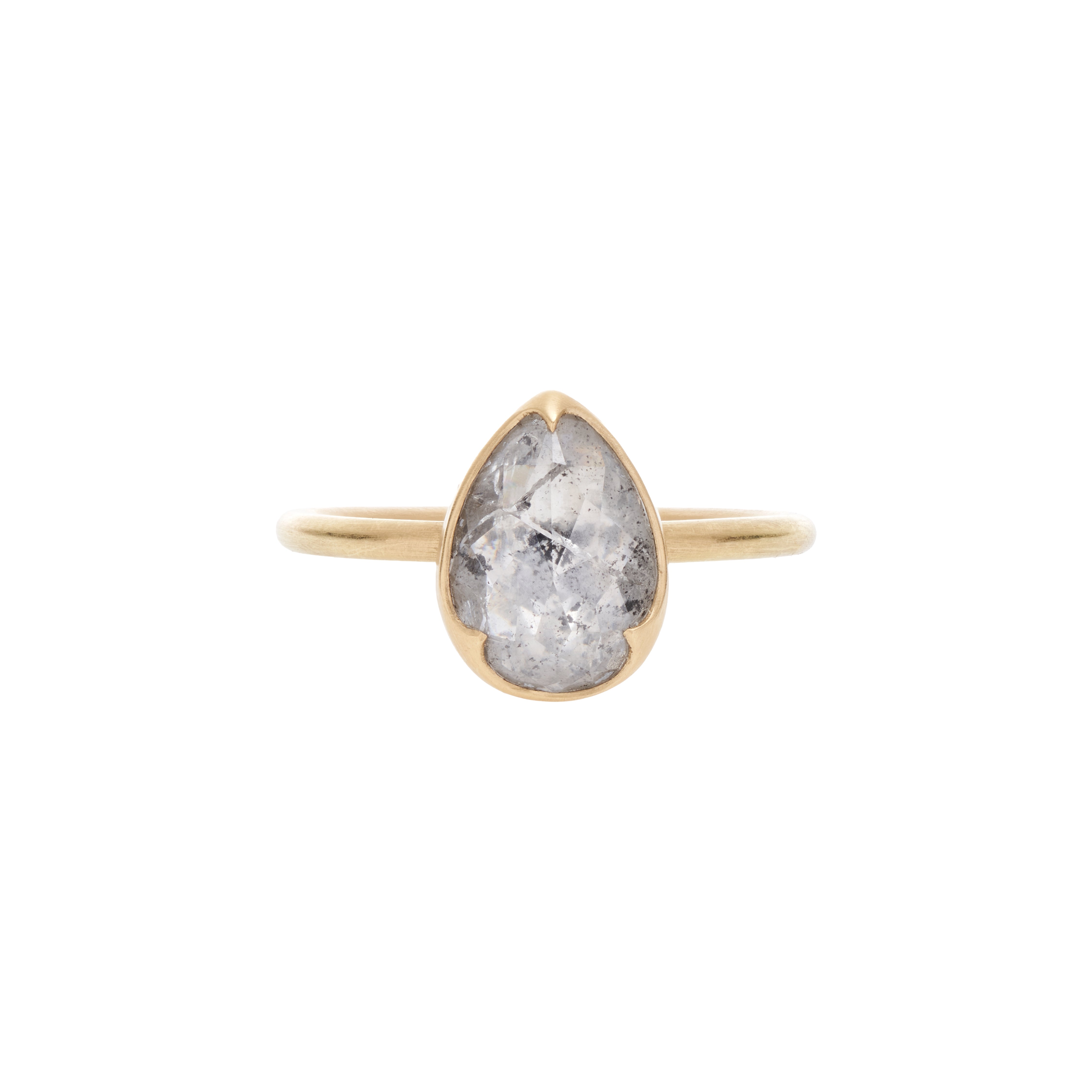 Gabriella Kiss 18k Pear Salt & Pepper Rose Cut Diamond Ring  - 1.72 ct