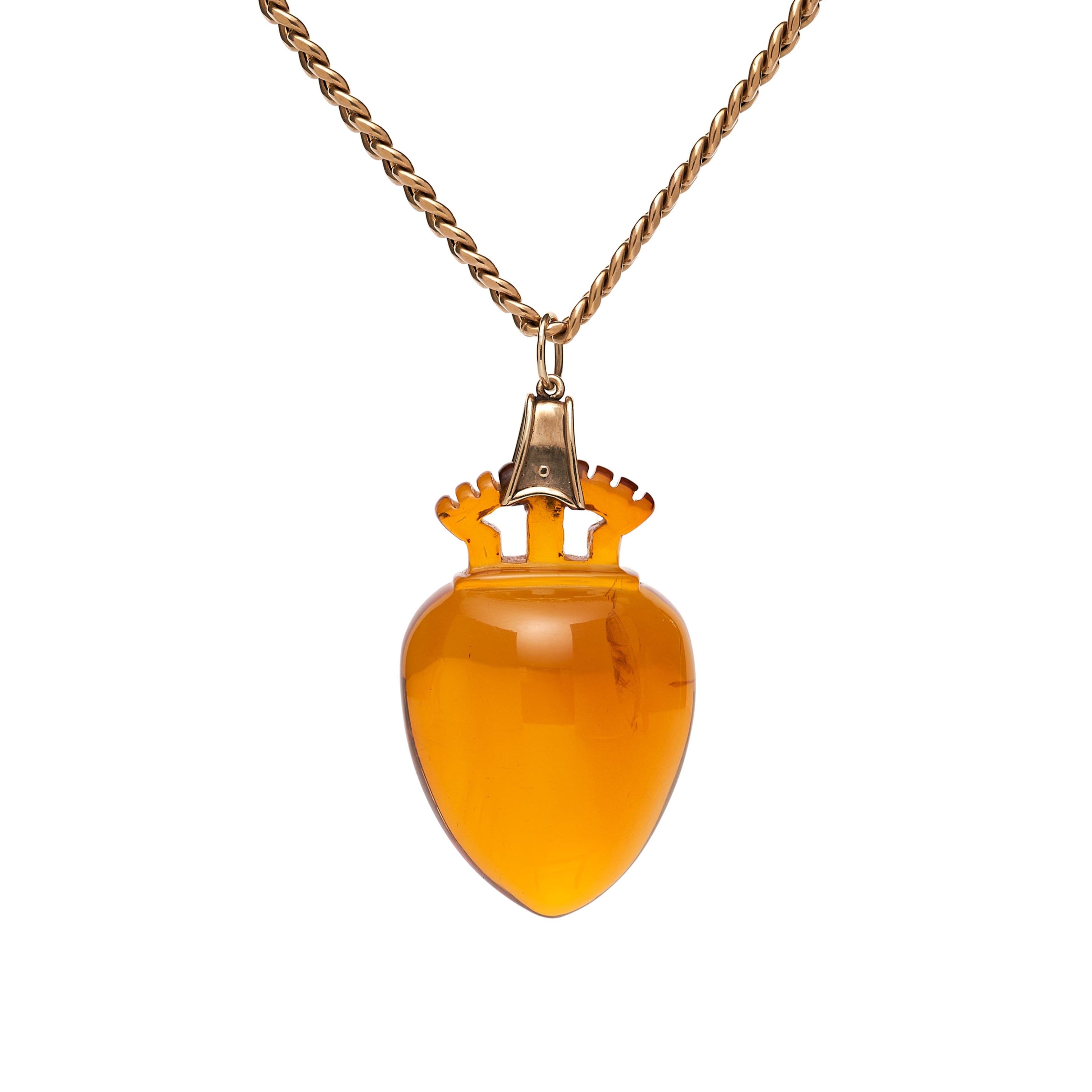 Antique Victorian 14k Amber Crowned Heart Pendant w/ Cuff Bale