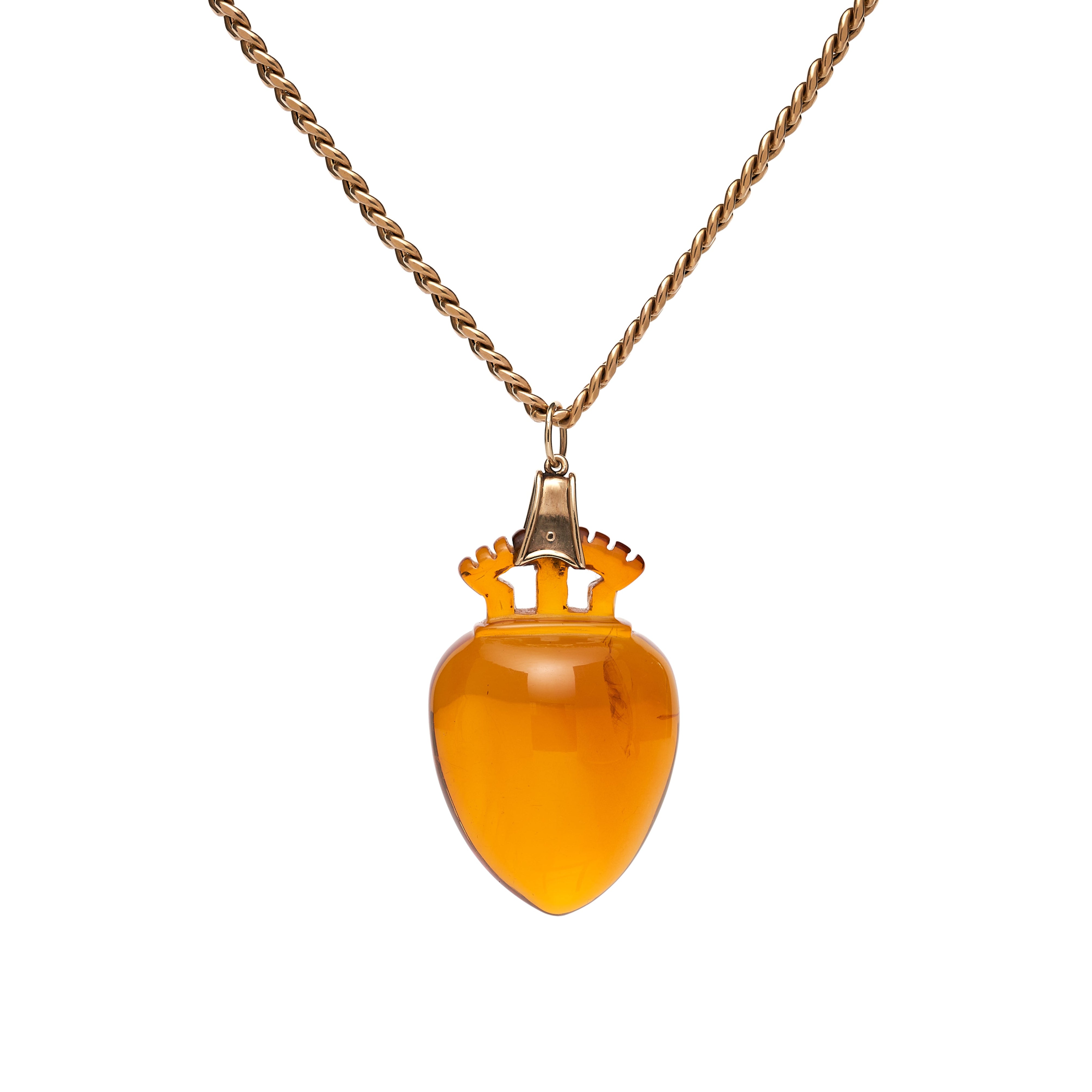 Antique Victorian 14k Amber Crowned Heart Pendant w/ Cuff Bale