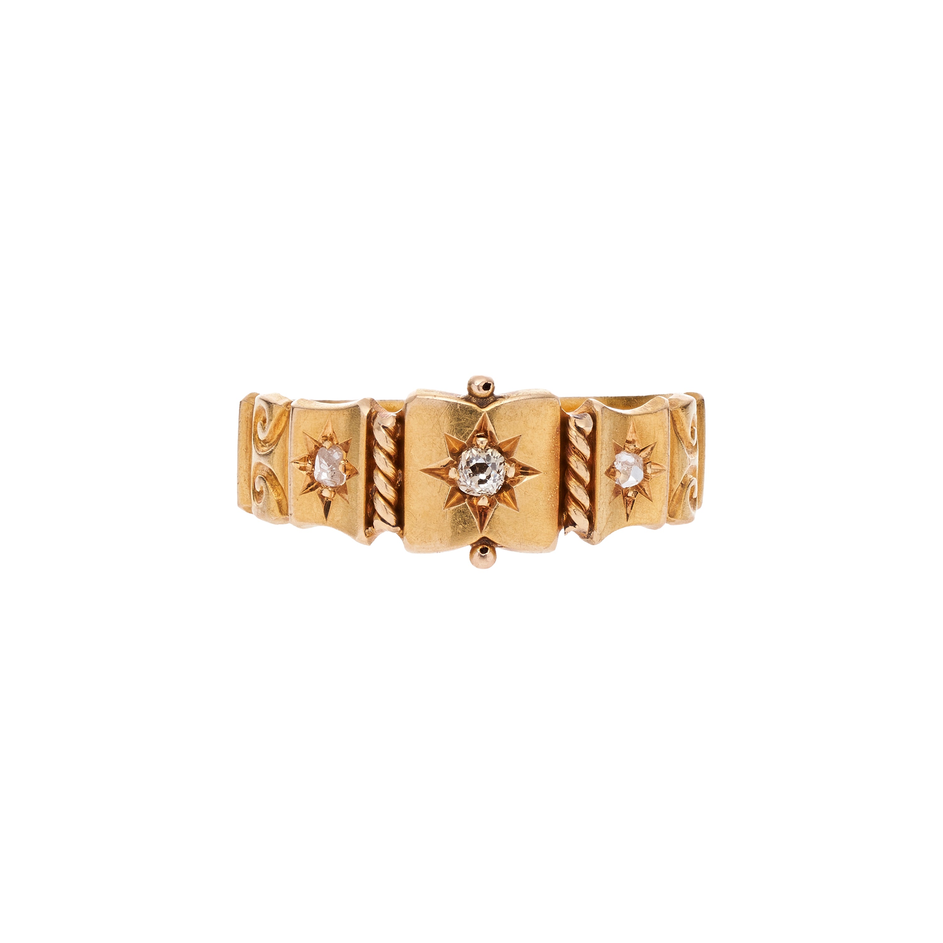 Antique Late Victorian 18k Star Set Diamond Three Paneled Band Ring