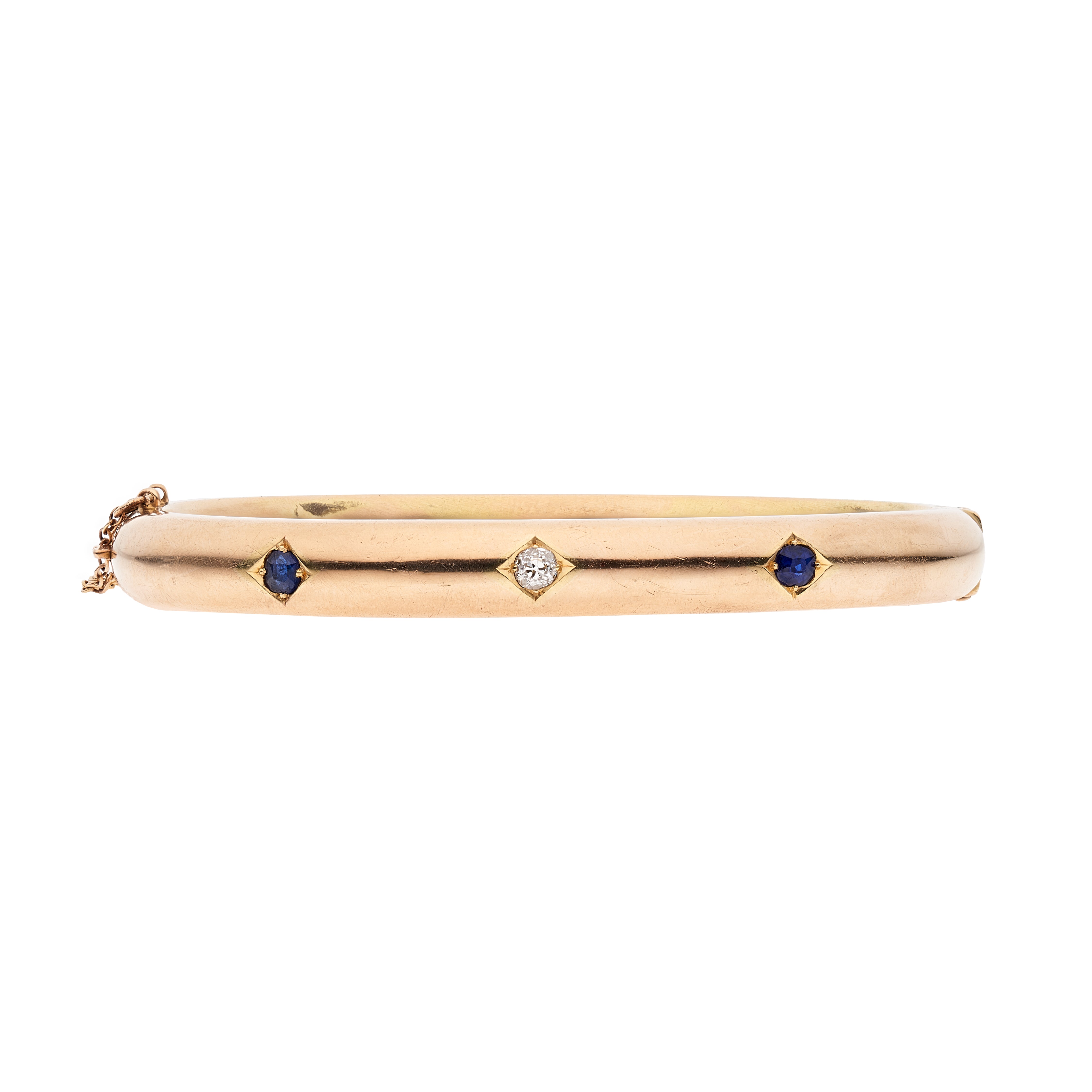 Antique Edwardian 18k Sapphire & Diamond Flush Set Bangle Bracelet