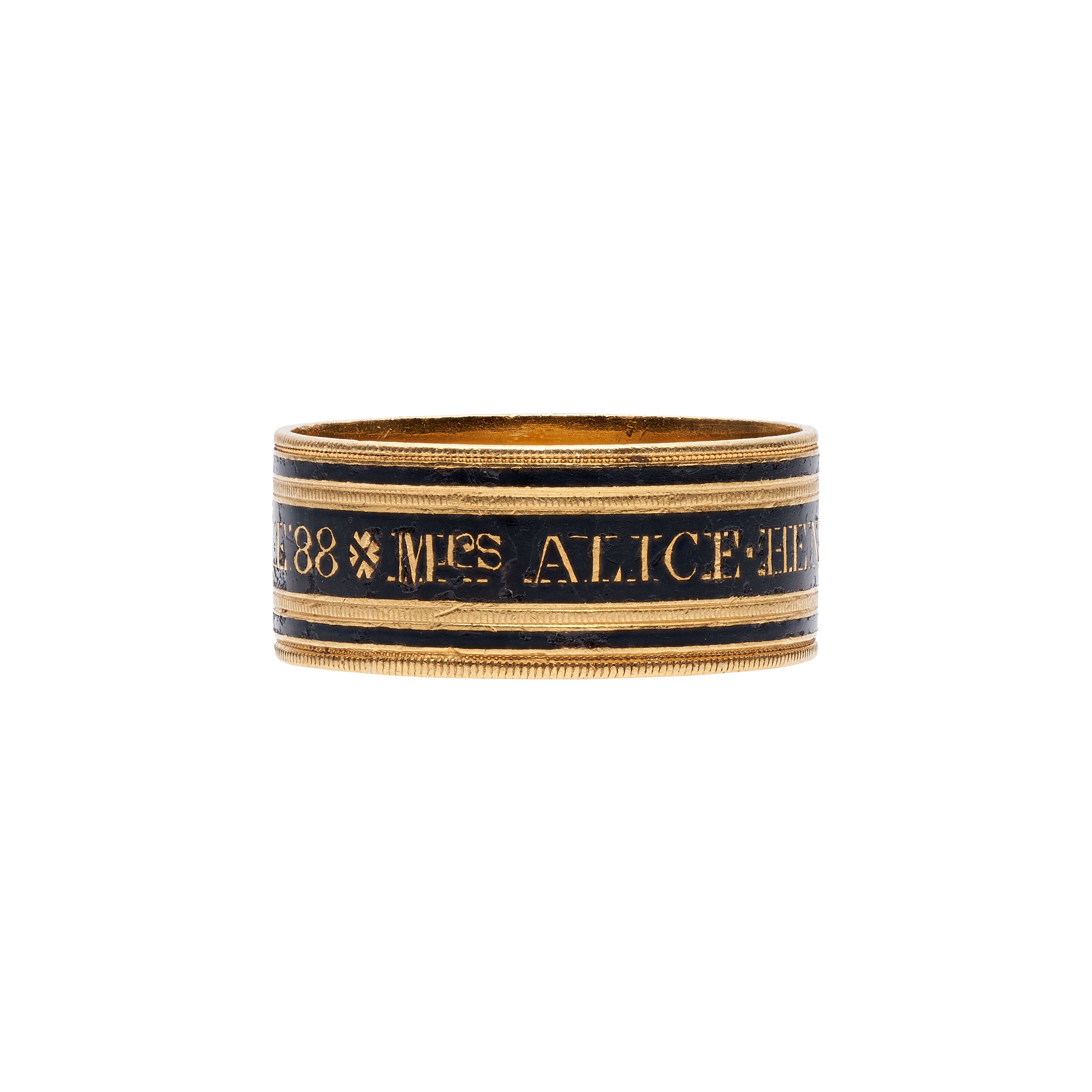 Antique Georgian 18k and Enamel Mourning Band- "Mrs Alice Henderson"