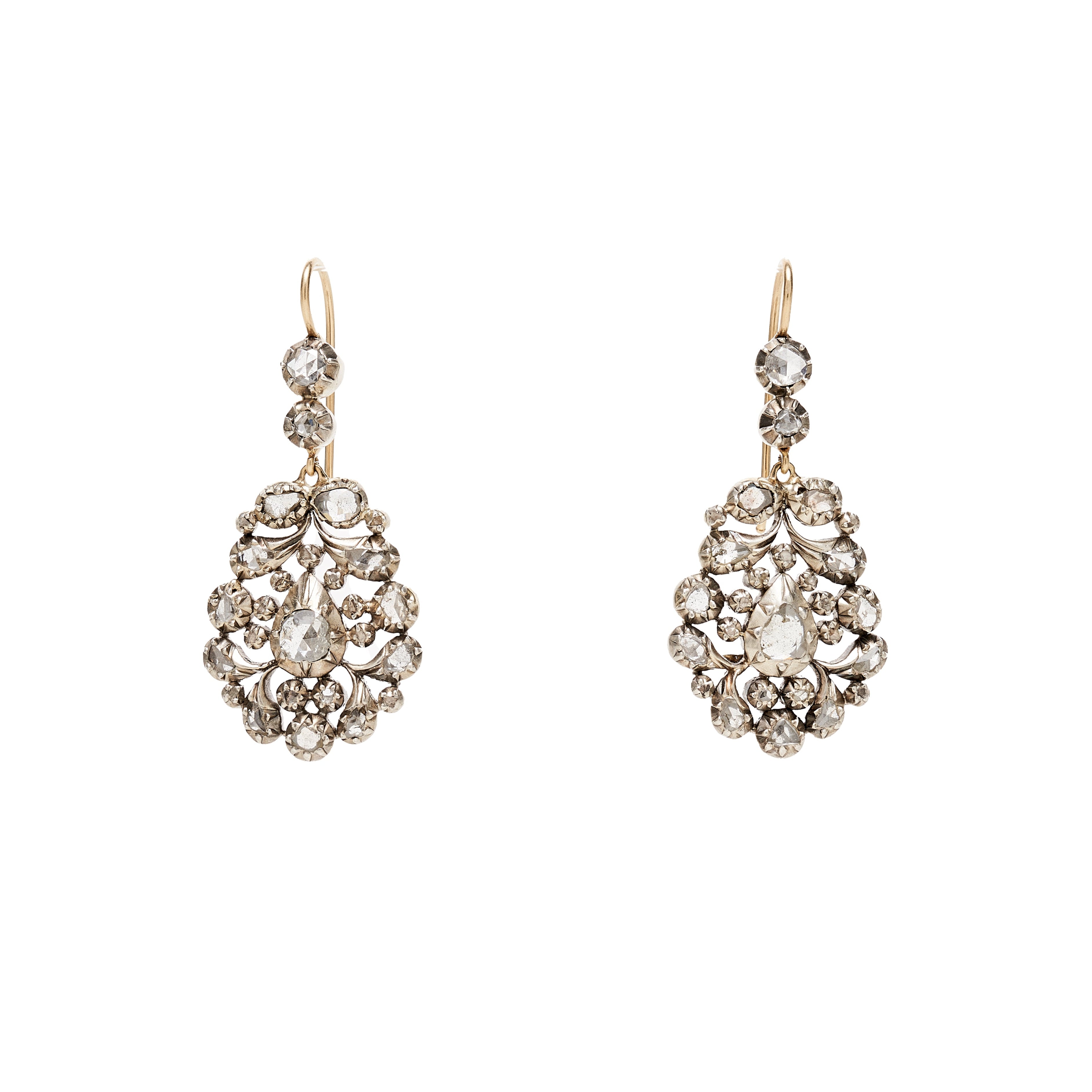 Antique Georgian Silver/Gold Rose Cut Diamond Chandelier Earrings