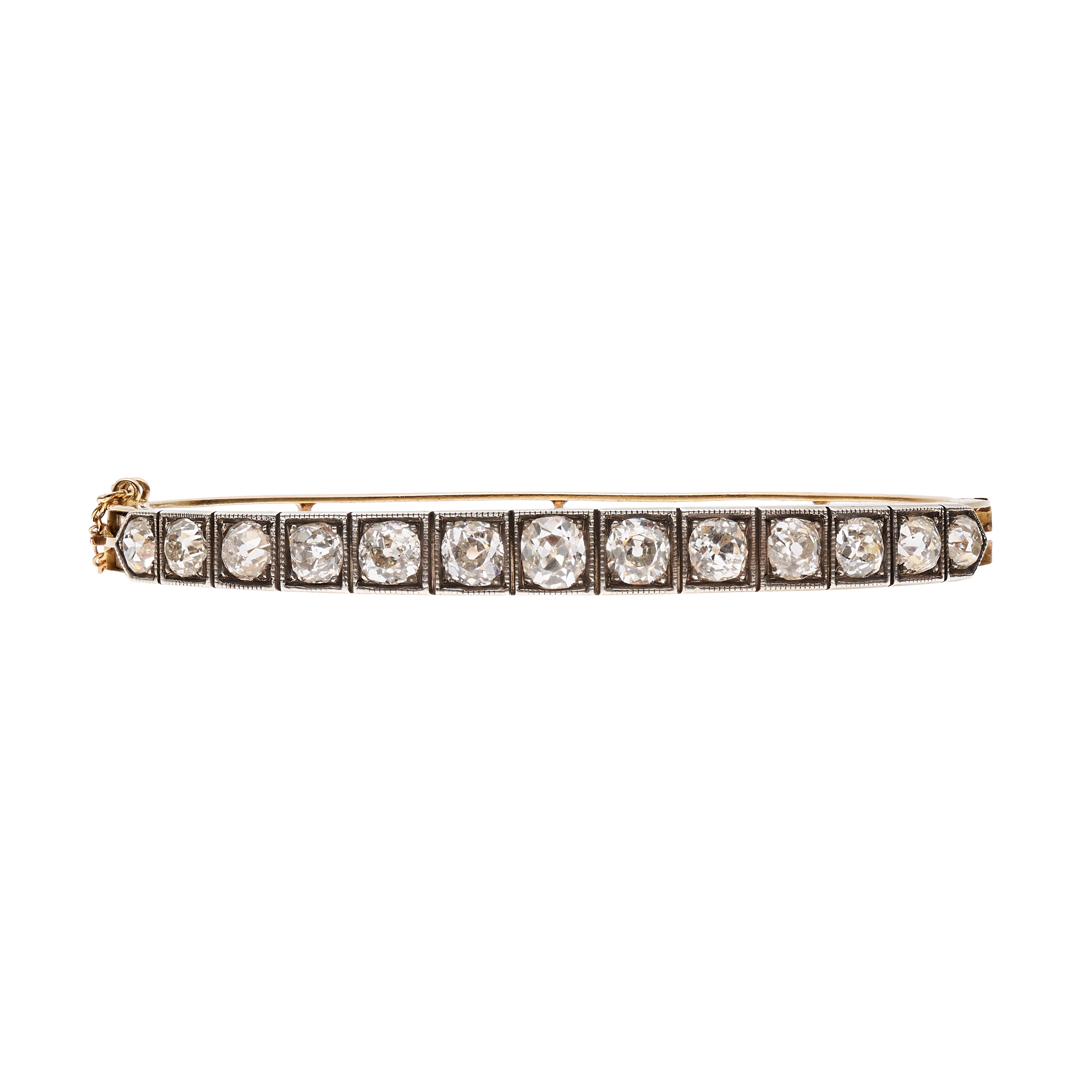 Antique Victorian 15k/Silver Diamond Bangle Bracelet - 4.37 ctw