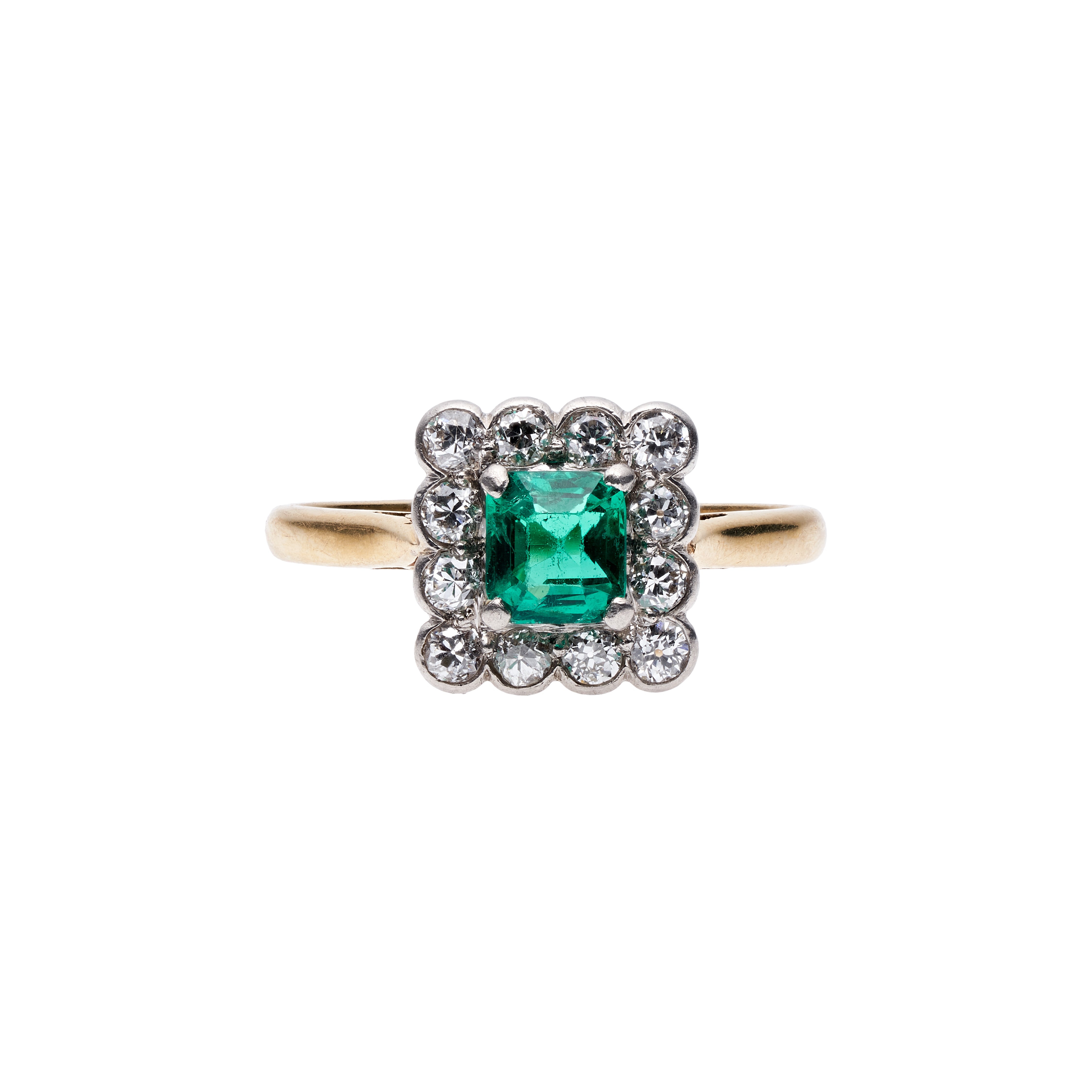 Antique Edwardian 18k/Platinum Emerald & Diamond Ring