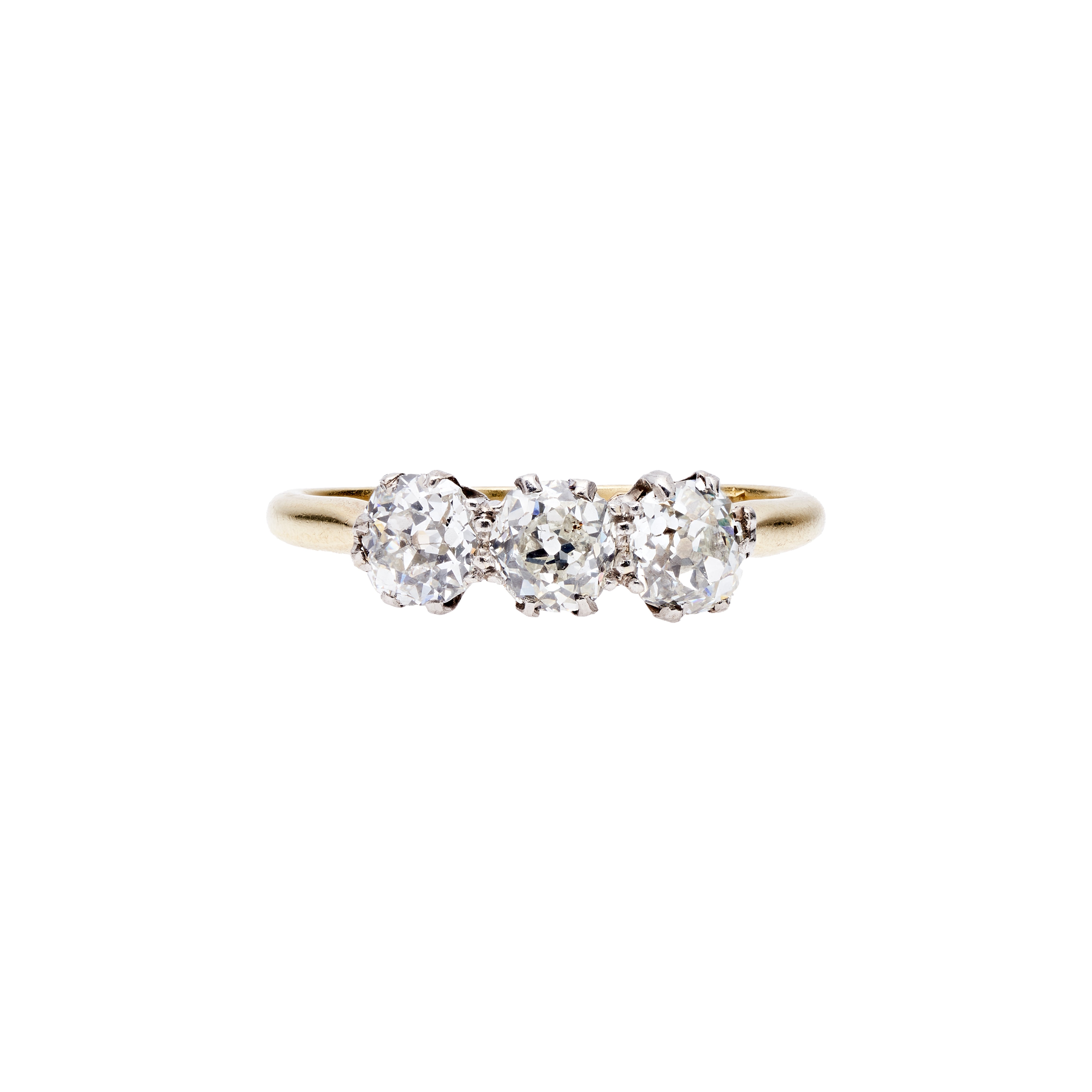 Antique Edwardian 18k/Platinum Three Diamond Ring- 1.11ctw