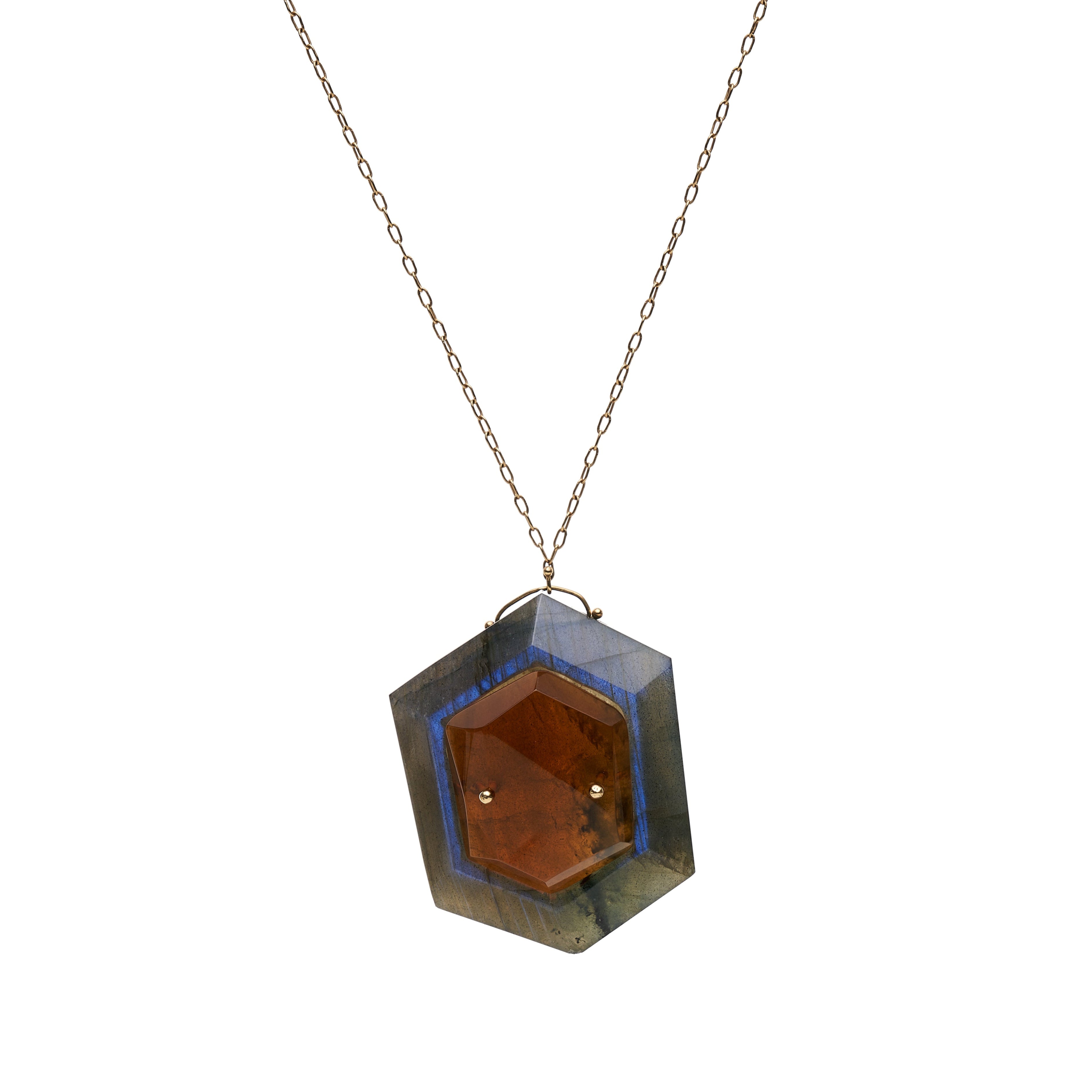 TenThousandThings 18k Labradorite and Citrine Stone in Stone Box Necklace- 17"