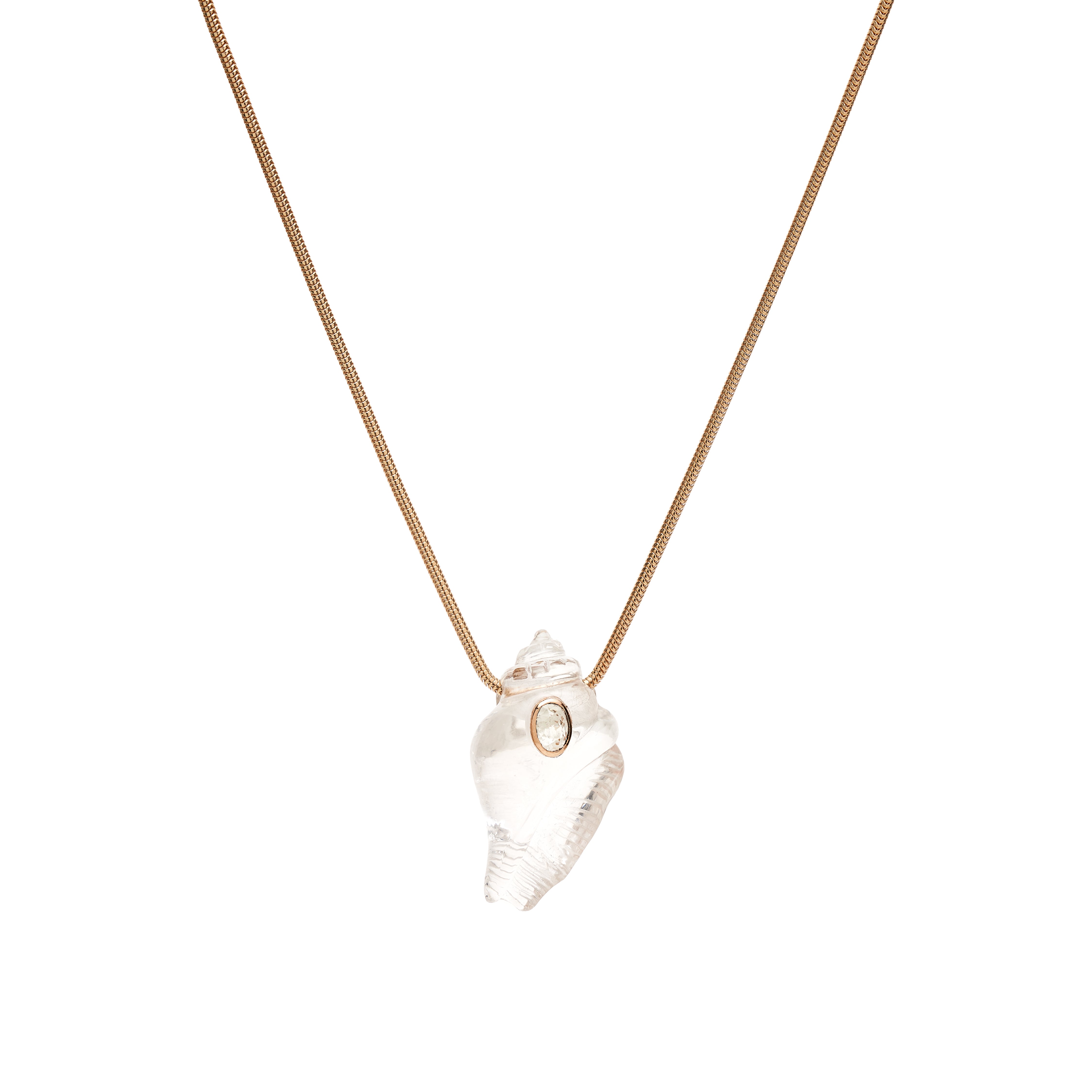 Dezso Crystal Strombus Shell Pendant with 18k Bezel Set Sillimanite
