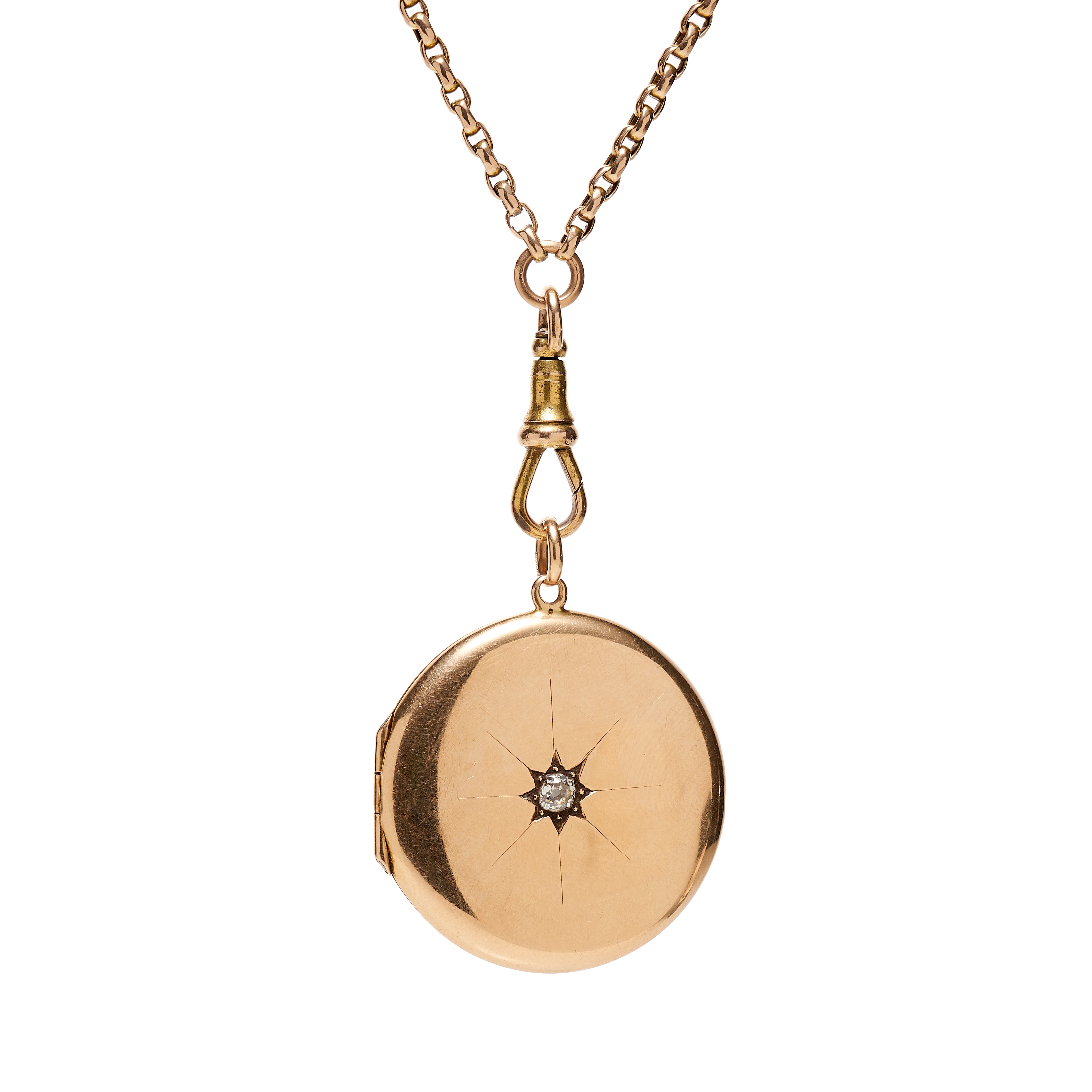 Antique Victorian 15k Star Set Diamond Round Locket Pendant- .20ct