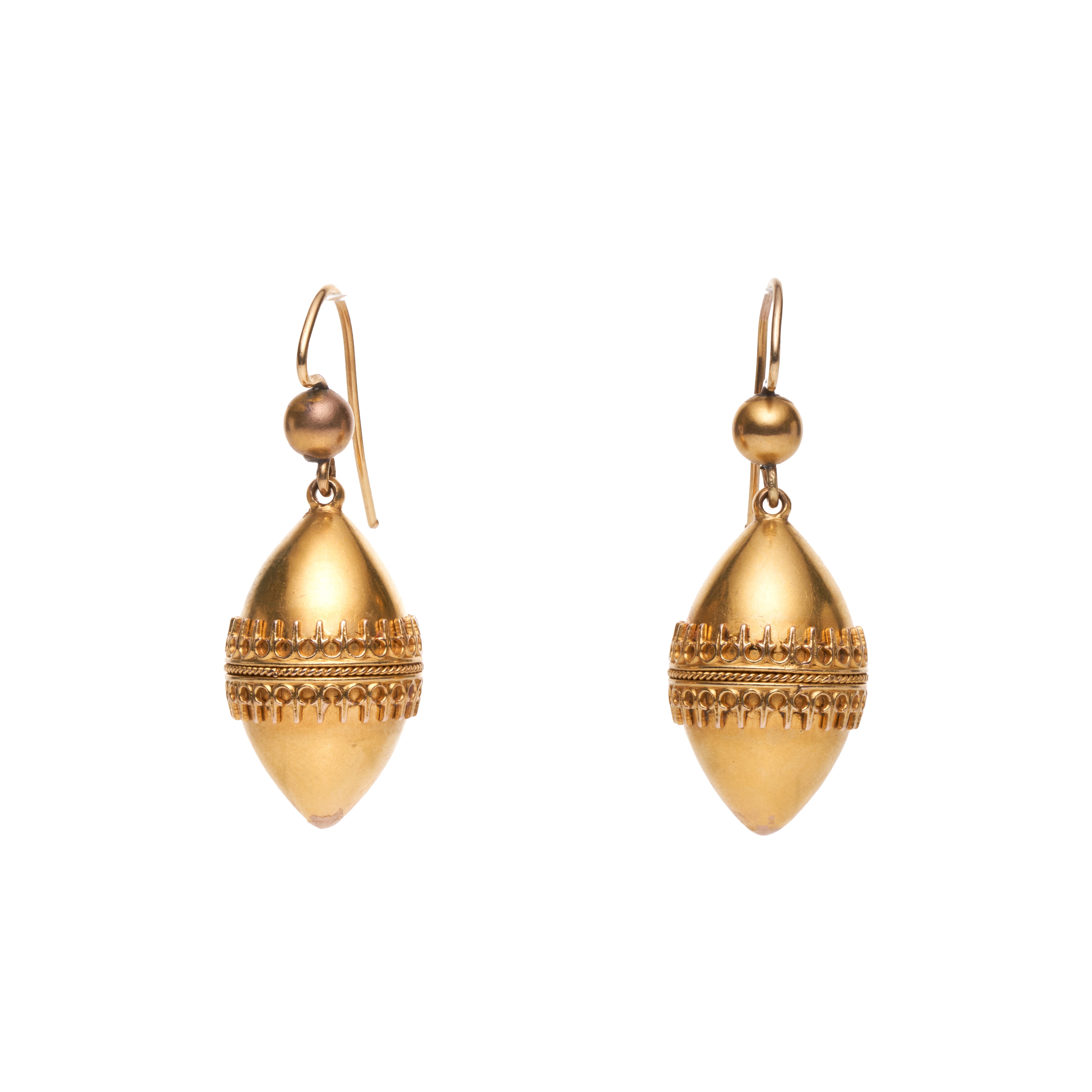 Antique Victorian Etruscan Revival 15k Torpedo Earrings