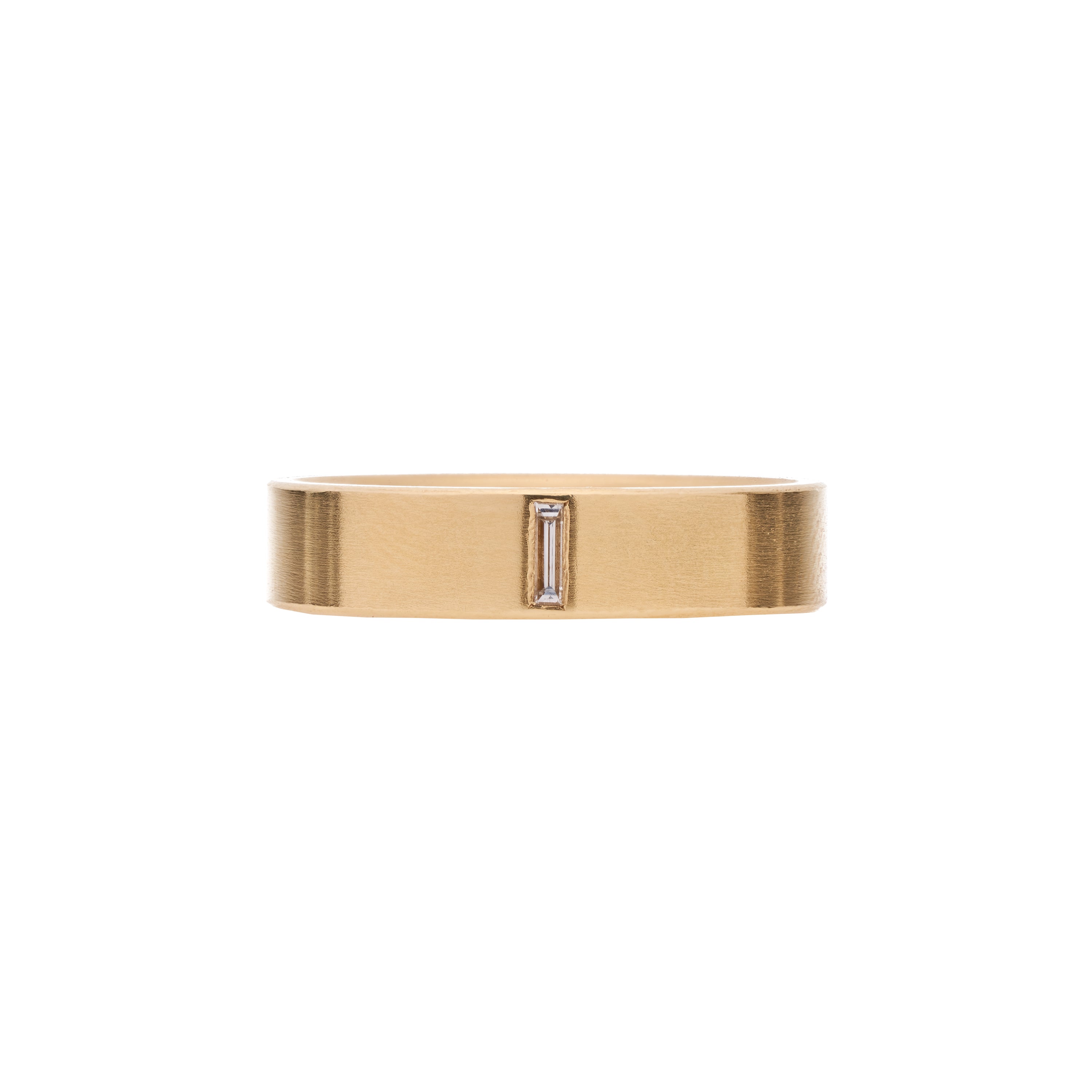 Tura Sugden 18k Squared Minimal Band w/ Flush Set Baguette Diamond - 5mm