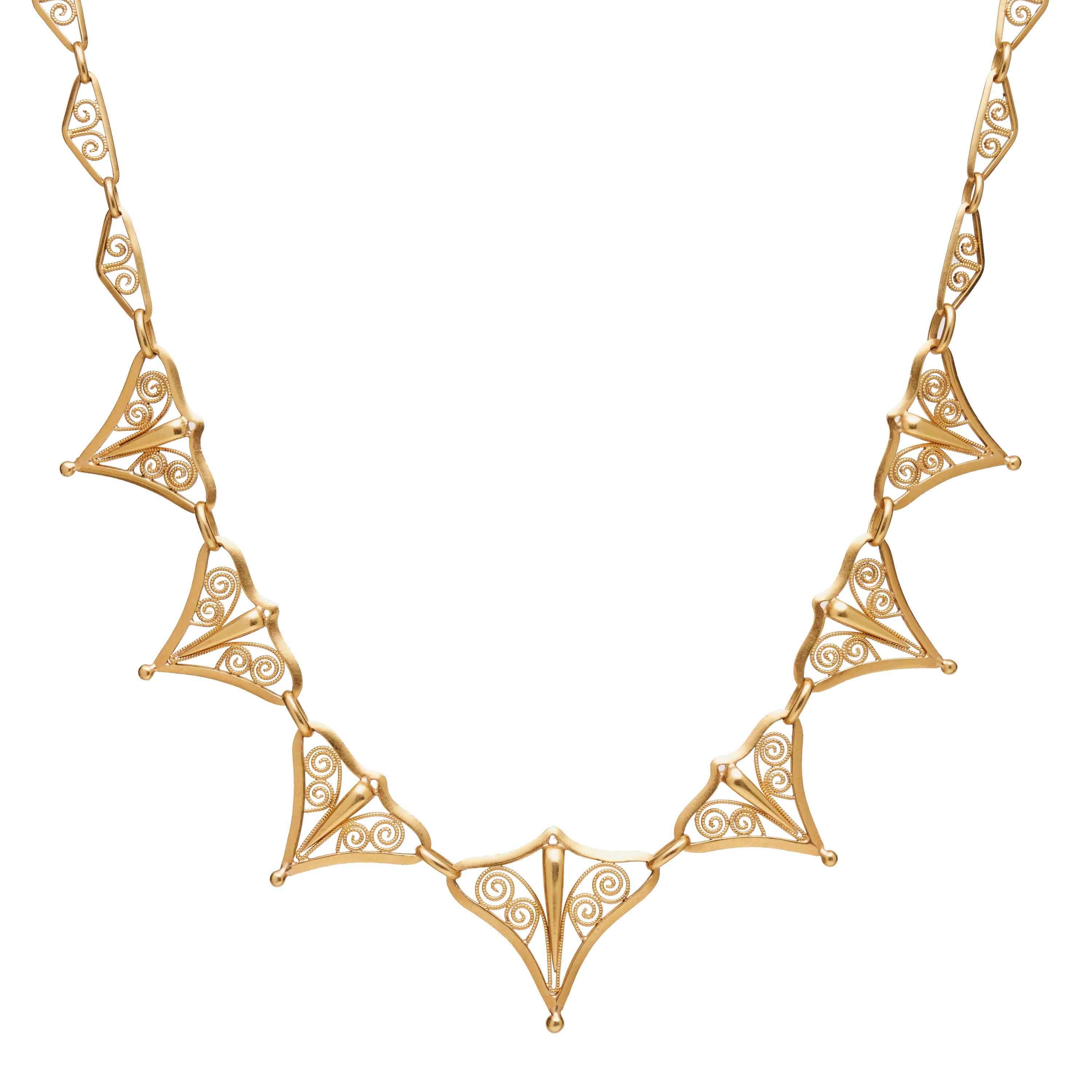 Antique French Art Nouveau 18k Scalloped Collar Necklace- 17 3/4”