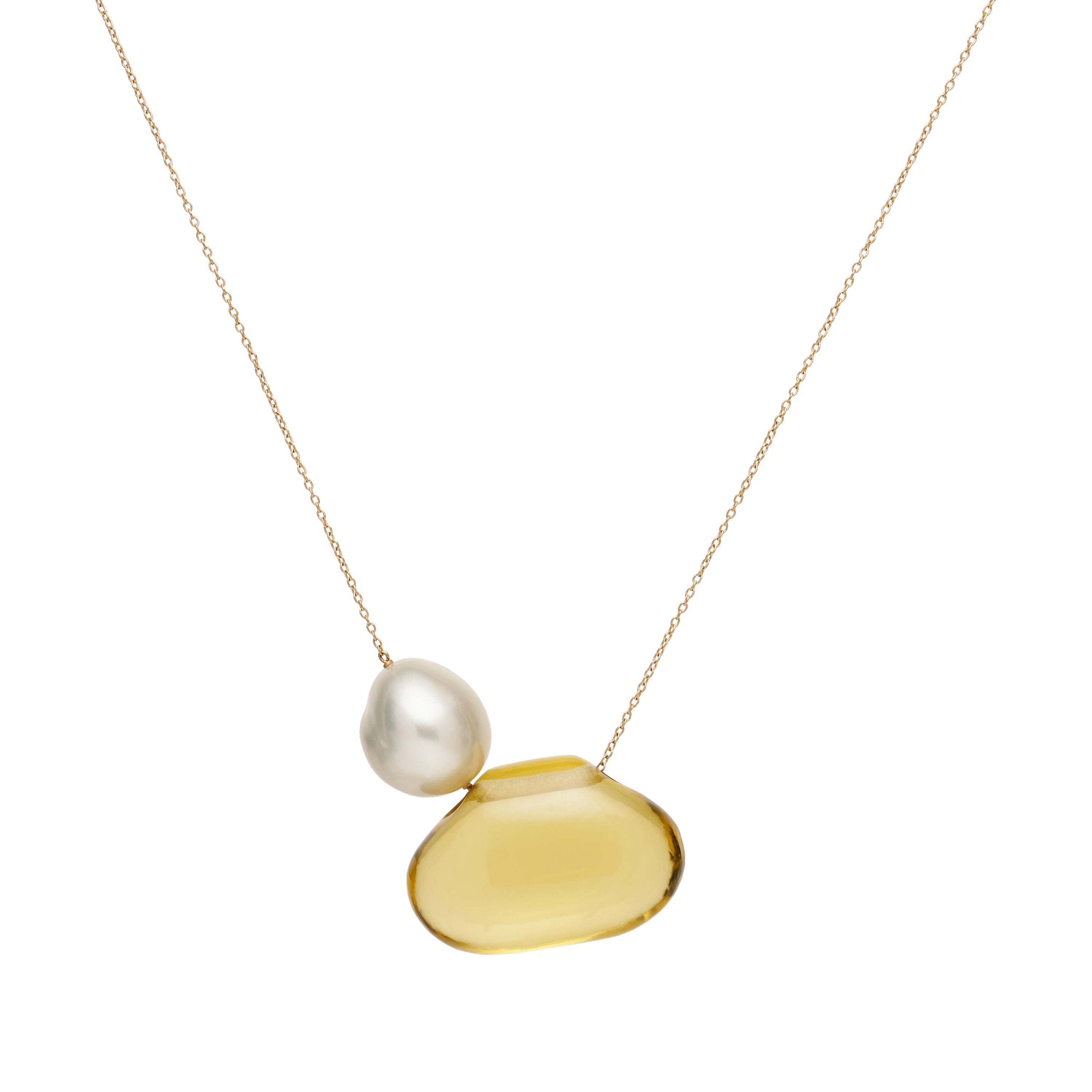 TenThousandThings 18k Lemon Quartz Tapiz Bead & Pearl Assembled Necklace- 16”