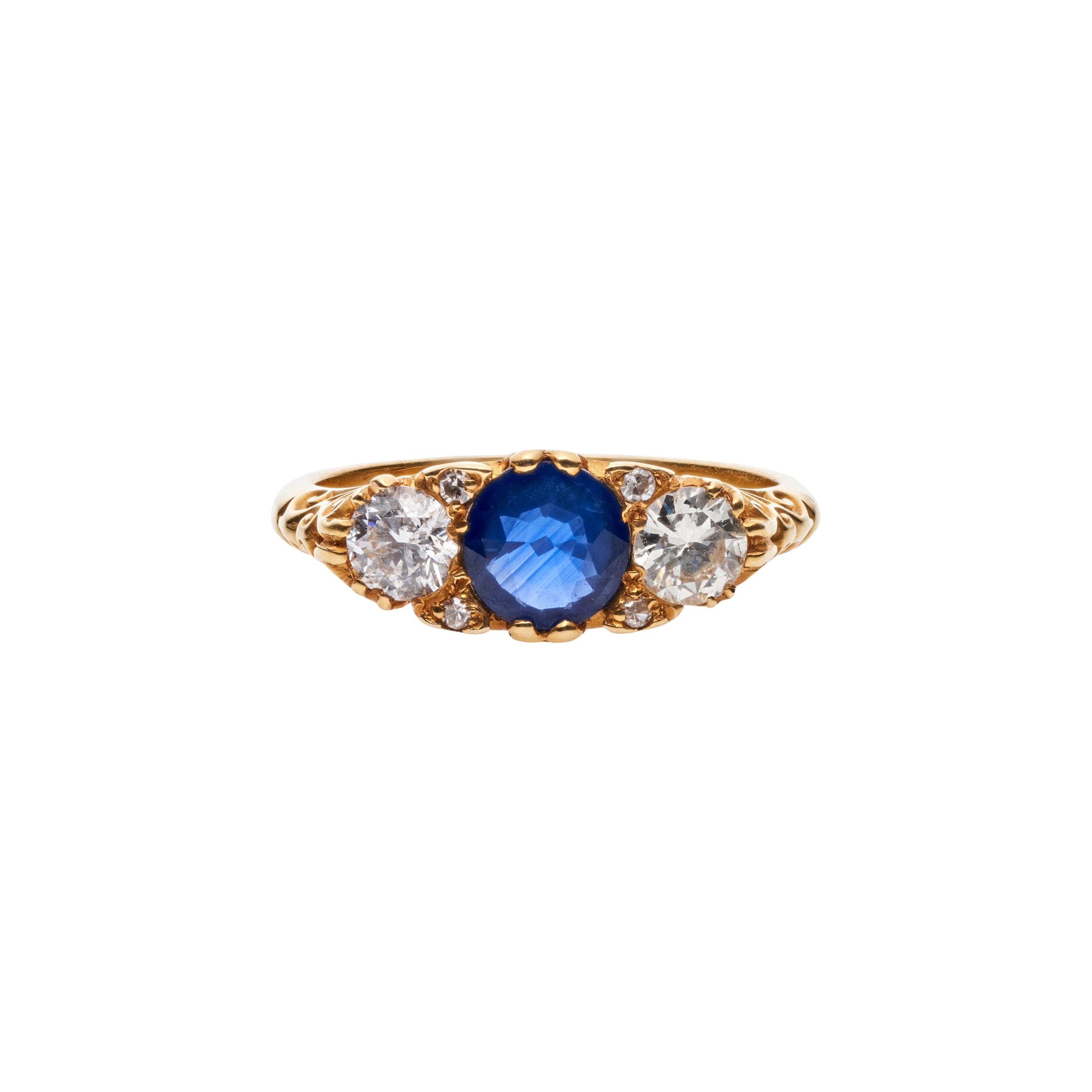 Antique Art Deco 18k Sapphire & Diamond Three Stone Ring- 1.35ctw