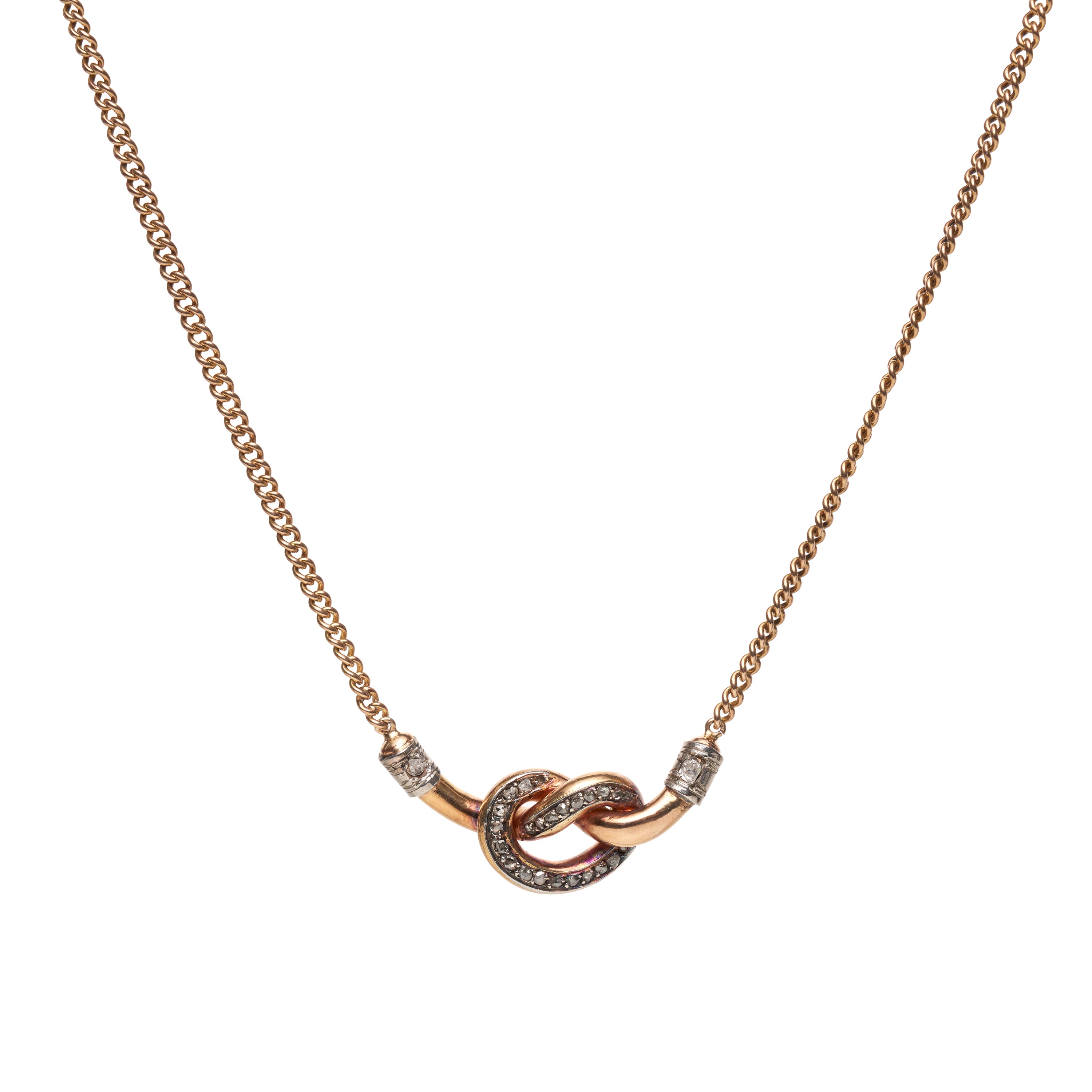 Antique Victorian 14k Love Knot w/ Diamonds Pendant Necklace- 18"