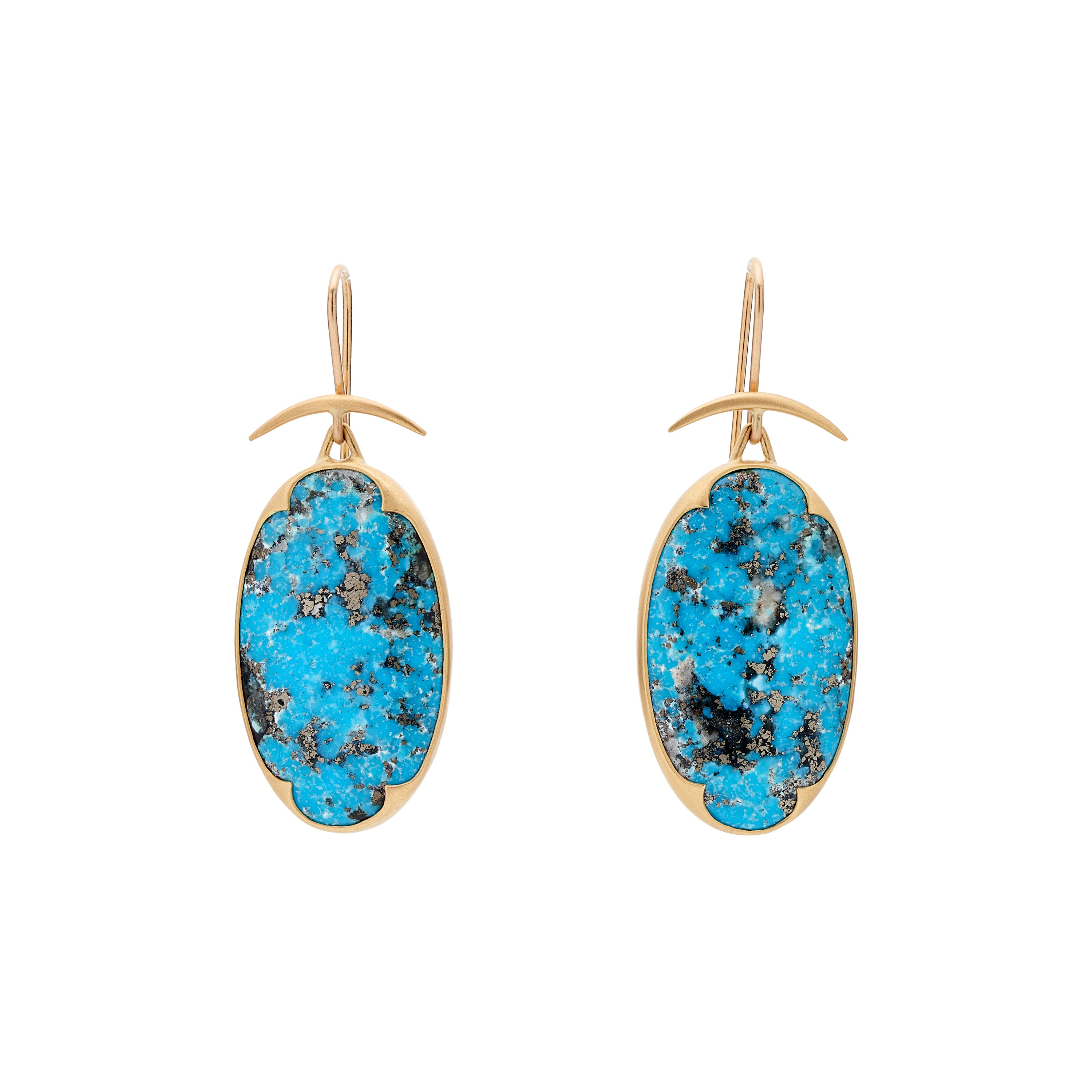 Gabriella Kiss 18k Large Oval Persian Turquoise w/ Pyrite Earrings