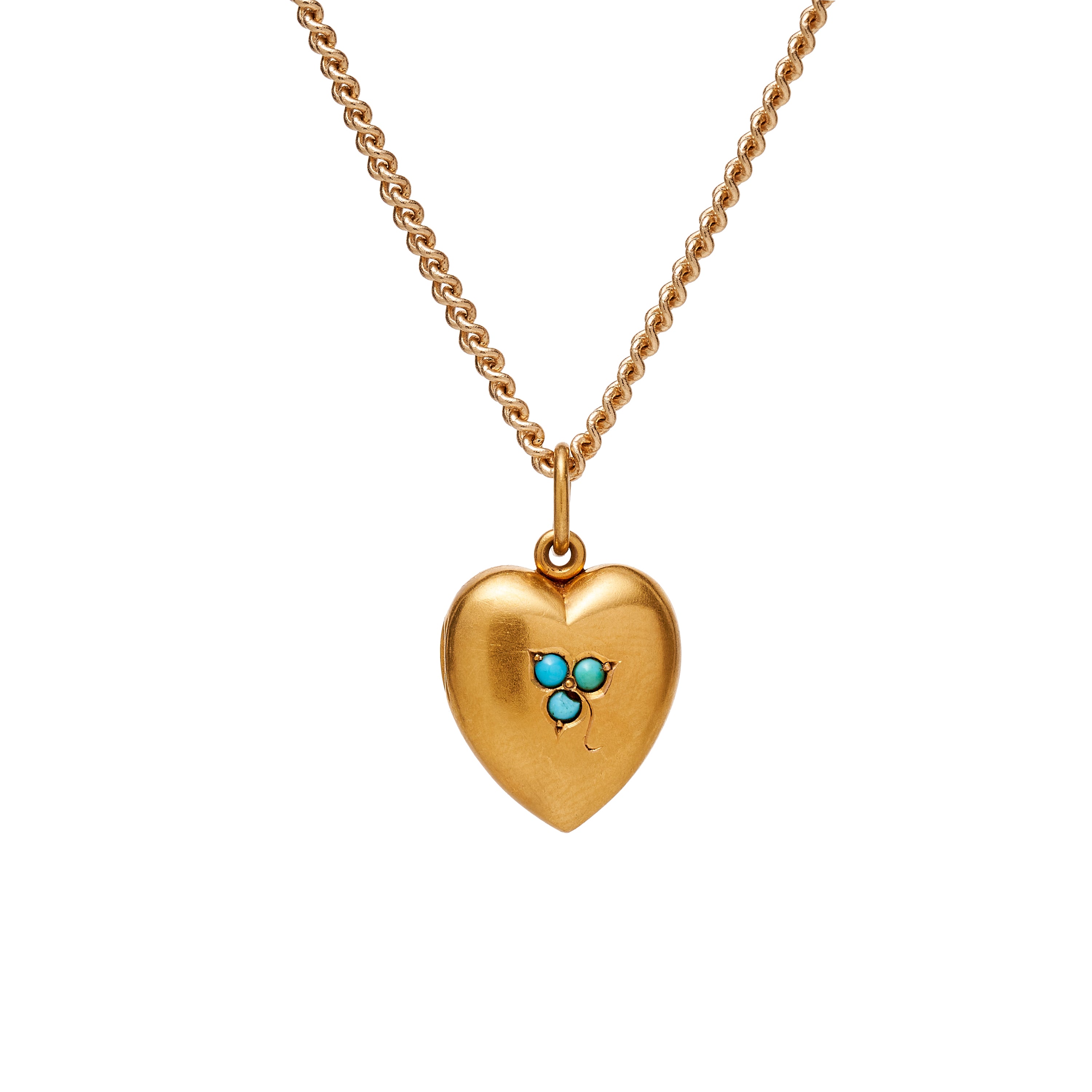 Antique Victorian 14k Heart w/ Three Turquoise Locket Pendant