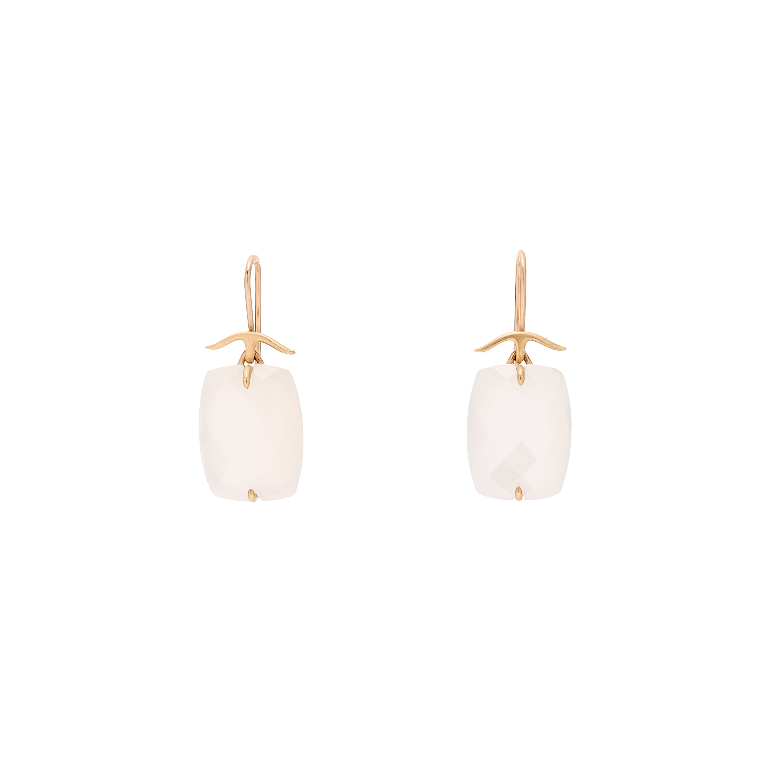 Gabriella Kiss  18k Facetted White Moonstone Cushion Earrings