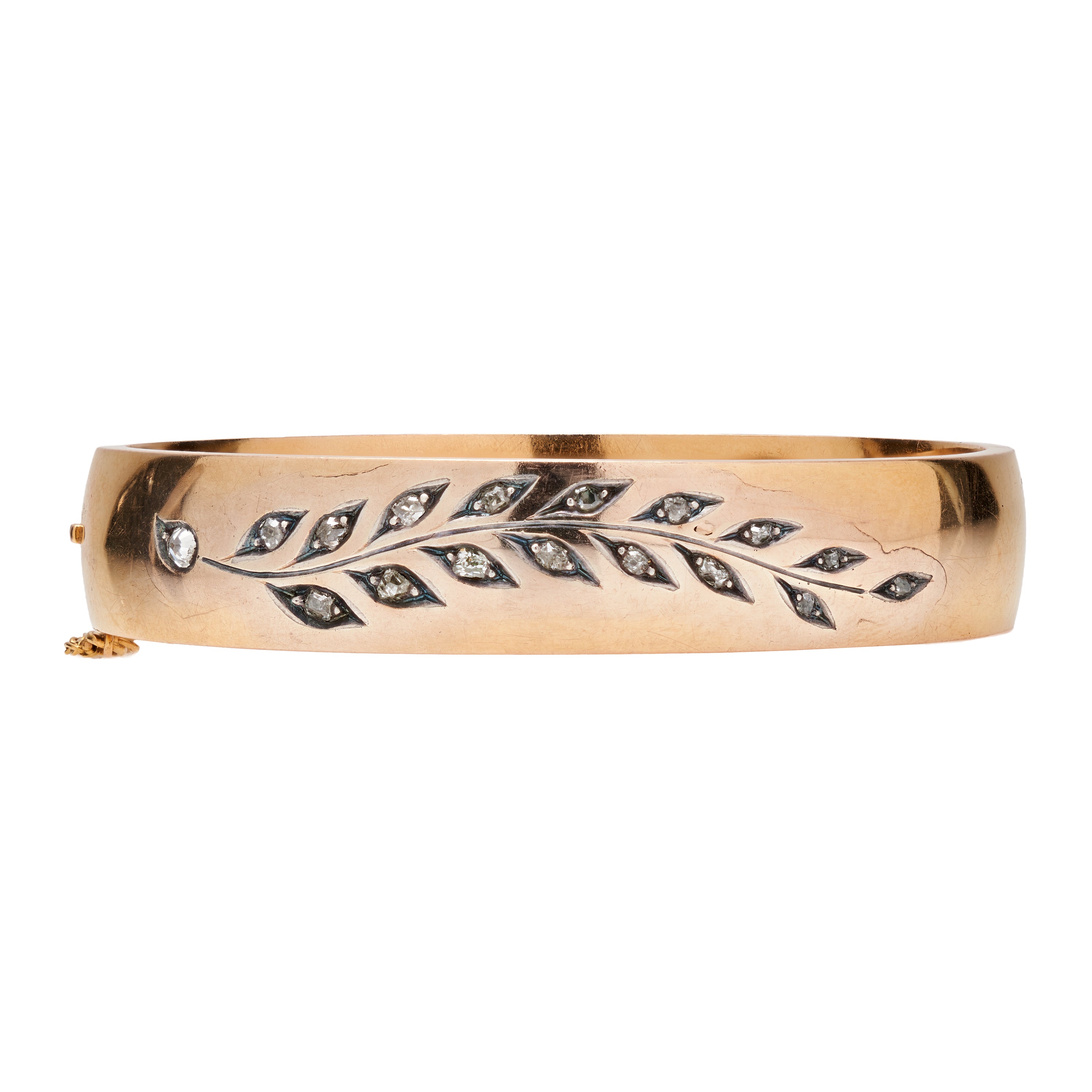Antique Victorian 18k Diamond Wheat Pattern Bangle Bracelet