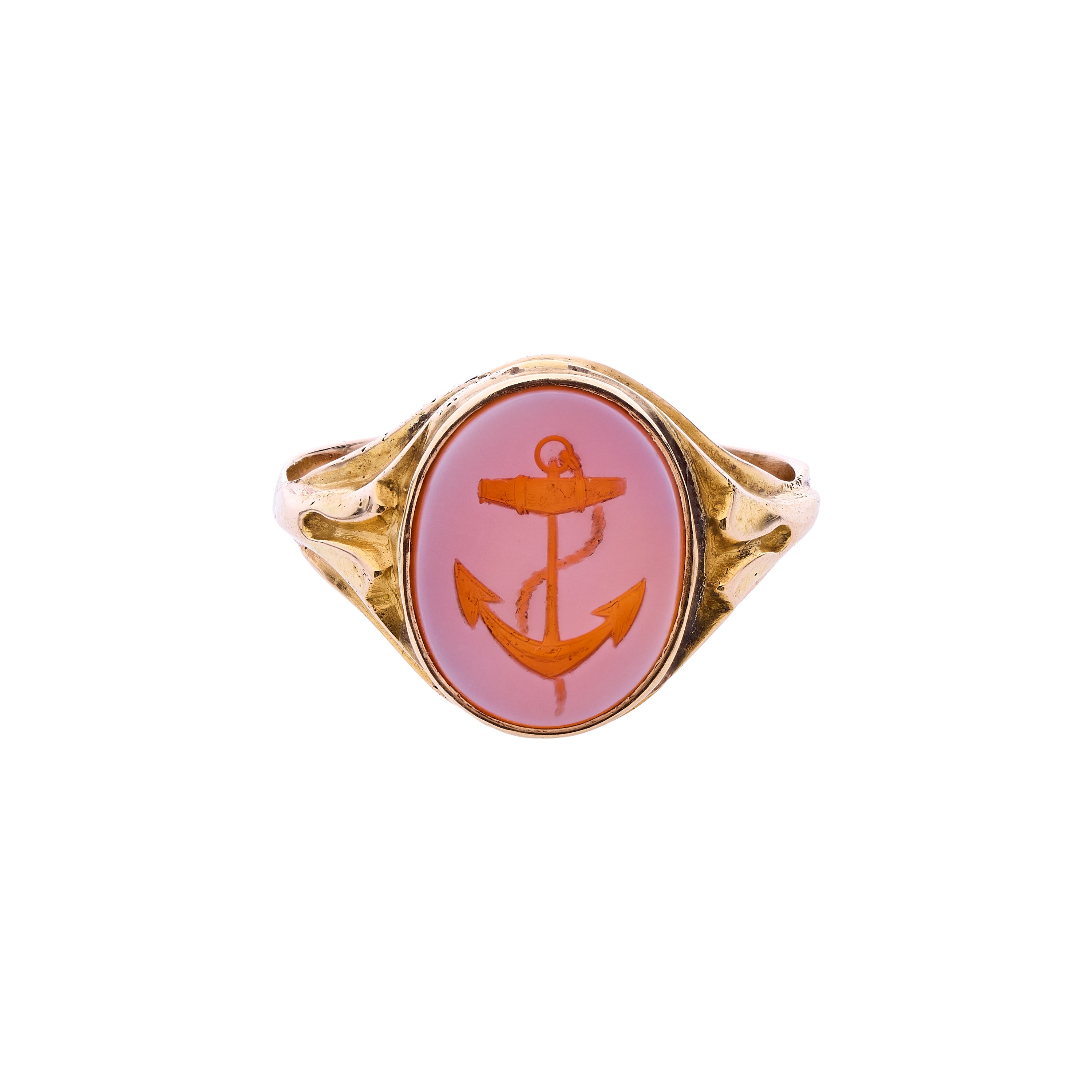 Antique Victorian 15k Chalcedony Intaglio Anchor Ring
